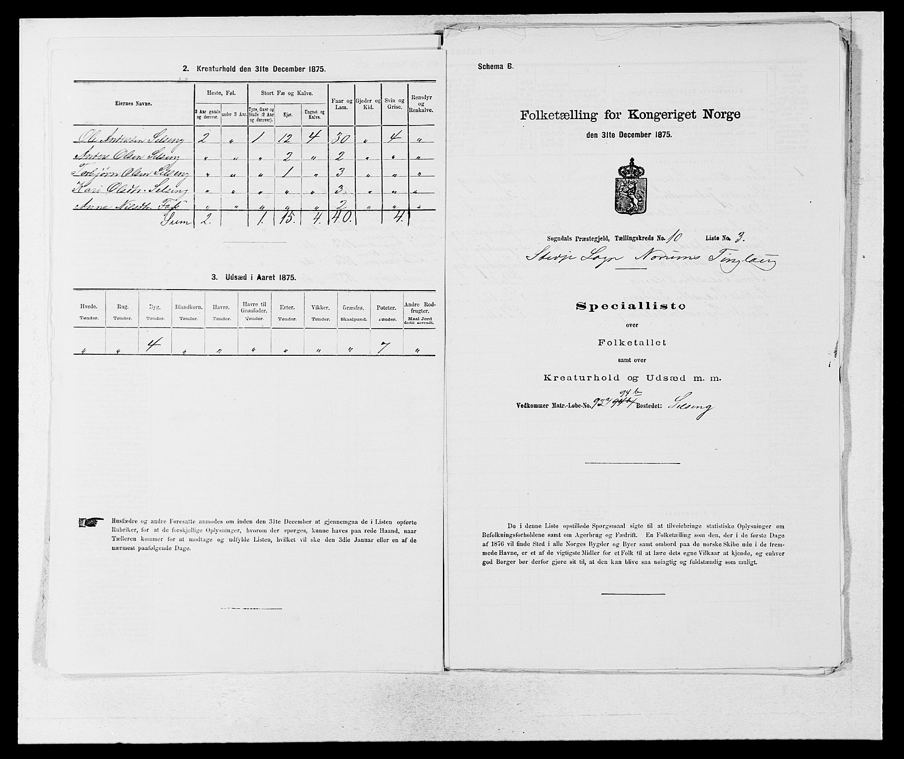 SAB, Folketelling 1875 for 1420P Sogndal prestegjeld, 1875, s. 892