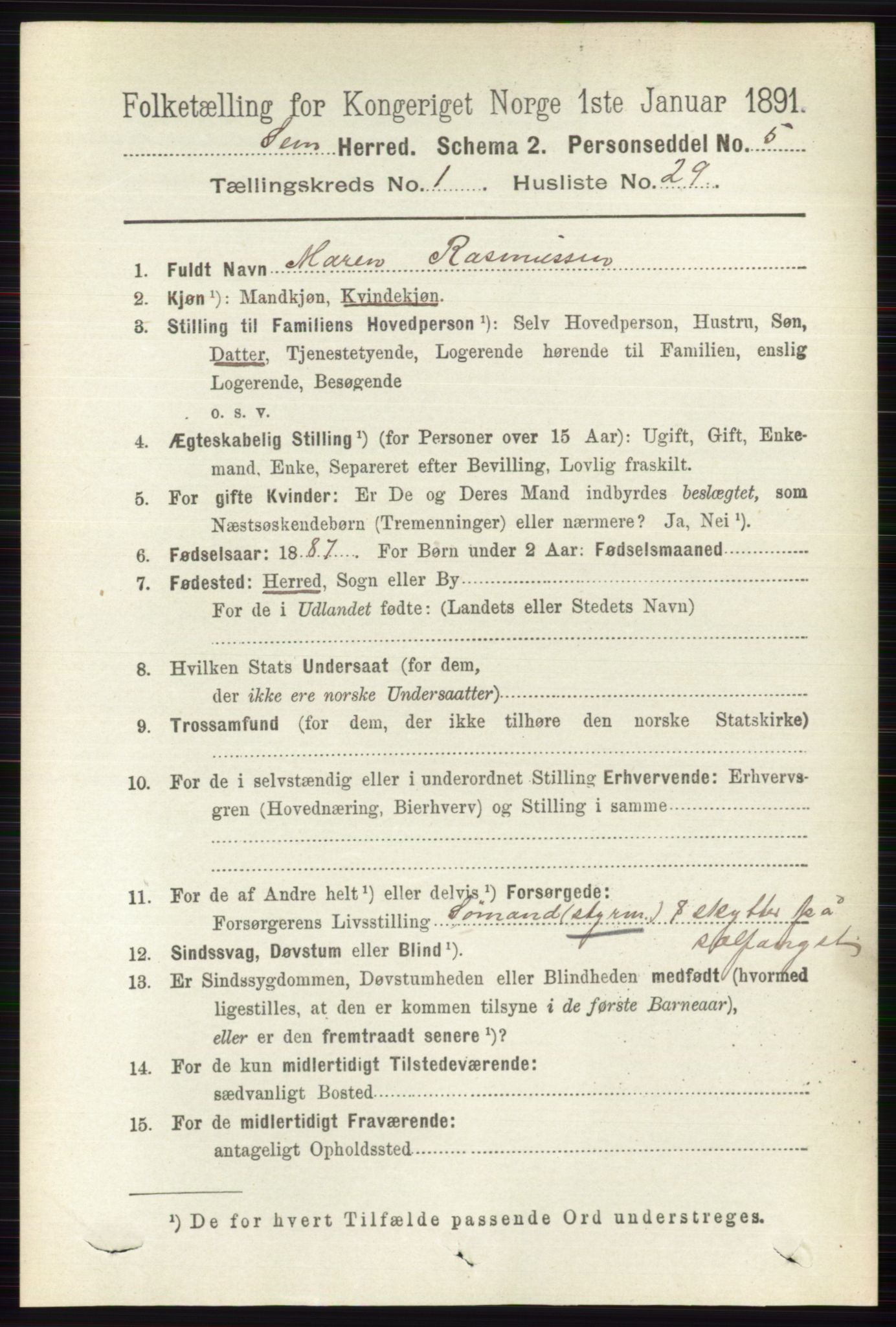 RA, Folketelling 1891 for 0721 Sem herred, 1891, s. 264