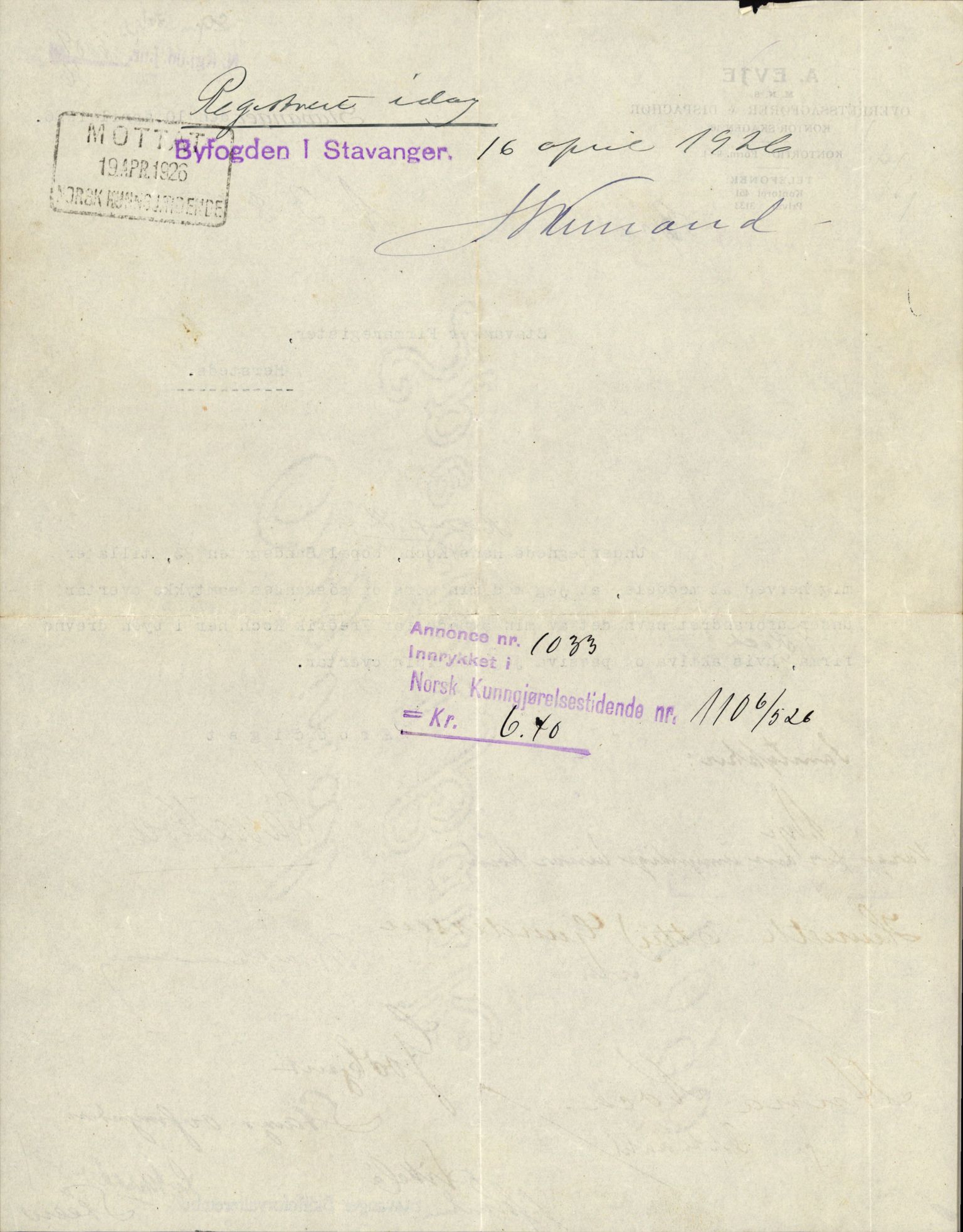 Stavanger byfogd, AV/SAST-A-101408/002/J/Jd/Jde/L0004: Registreringsmeldinger og bilag. Enkeltmannsforetak, 1001-1350, 1891-1990, s. 206