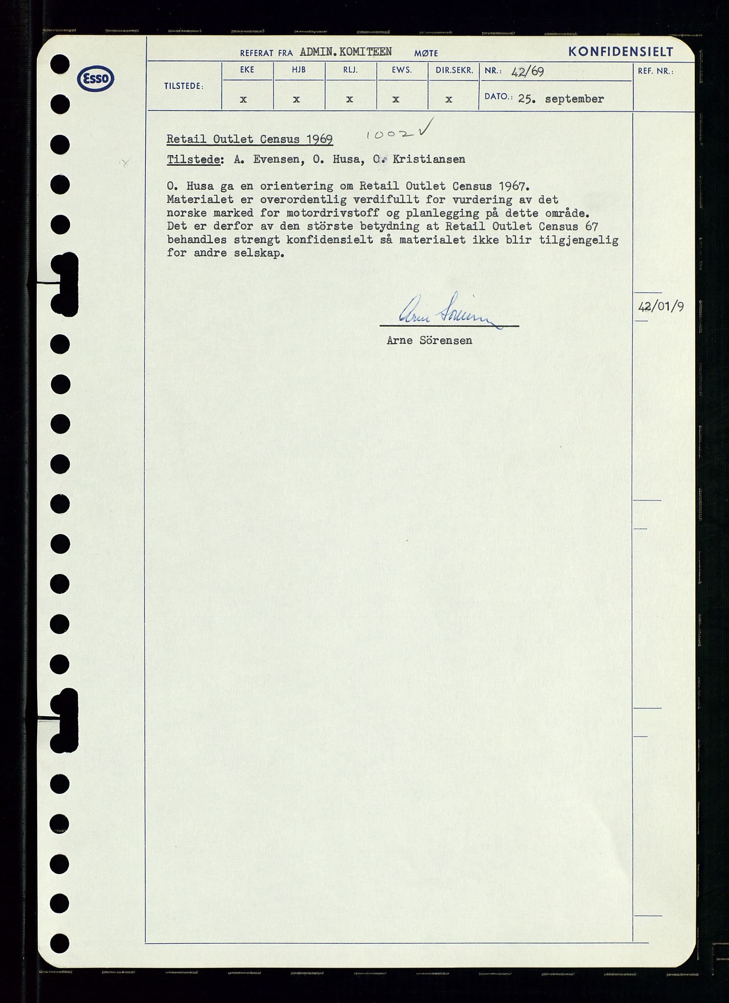 Pa 0982 - Esso Norge A/S, SAST/A-100448/A/Aa/L0003/0001: Den administrerende direksjon Board minutes (styrereferater) og Bedriftforsamlingsprotokoll / Den administrerende direksjon Board minutes (styrereferater), 1969, s. 110