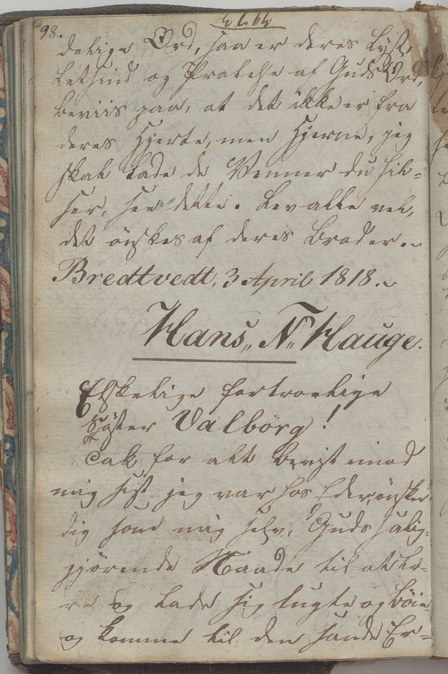 Heggtveitsamlingen, TMF/A-1007/H/L0045/0003: Brev, kopibøker, biografiske opptegnelser etc. / "Peter Andersen" - Kopibok., 1816-1829, s. 98