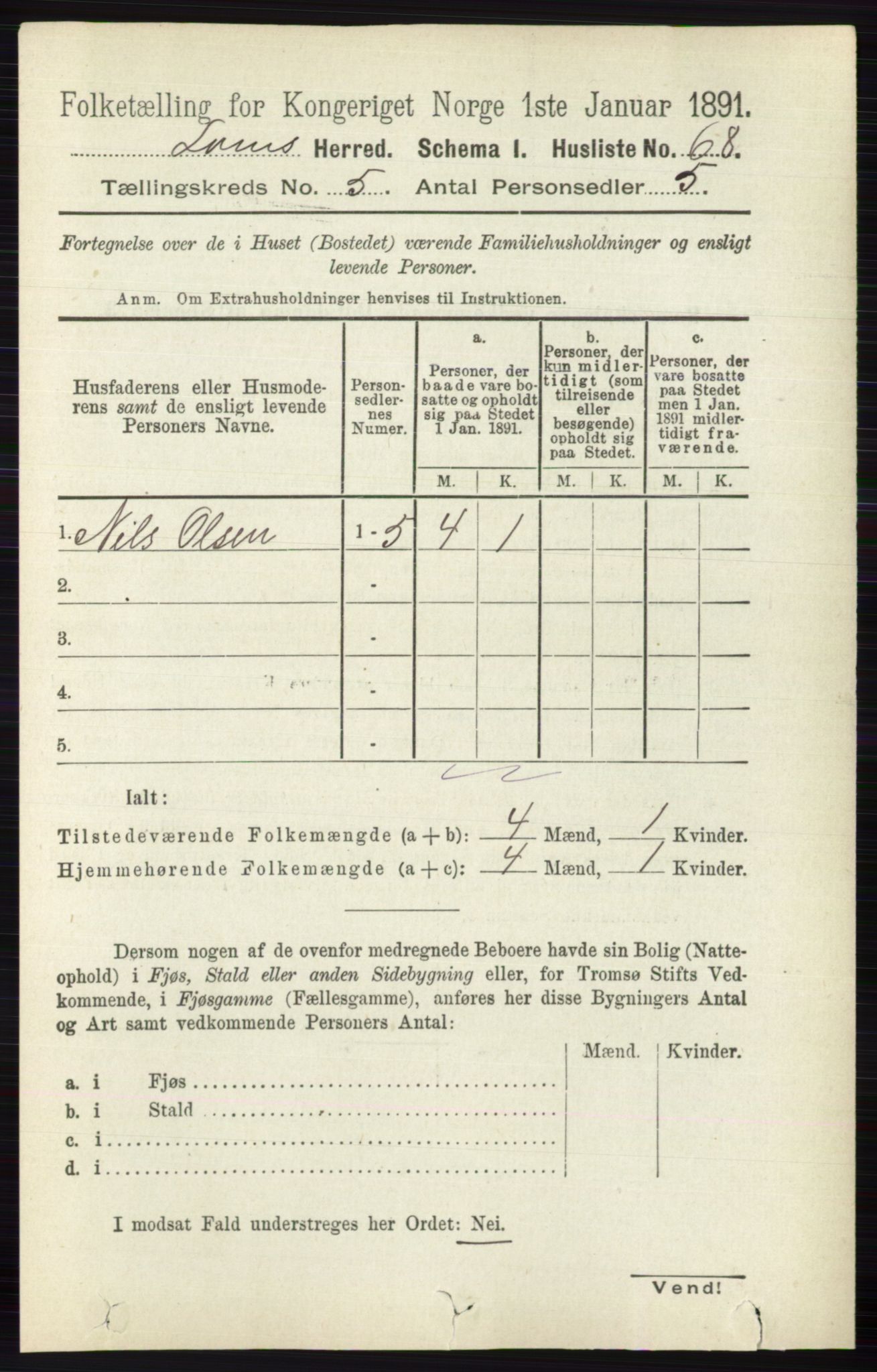 RA, Folketelling 1891 for 0514 Lom herred, 1891, s. 1845