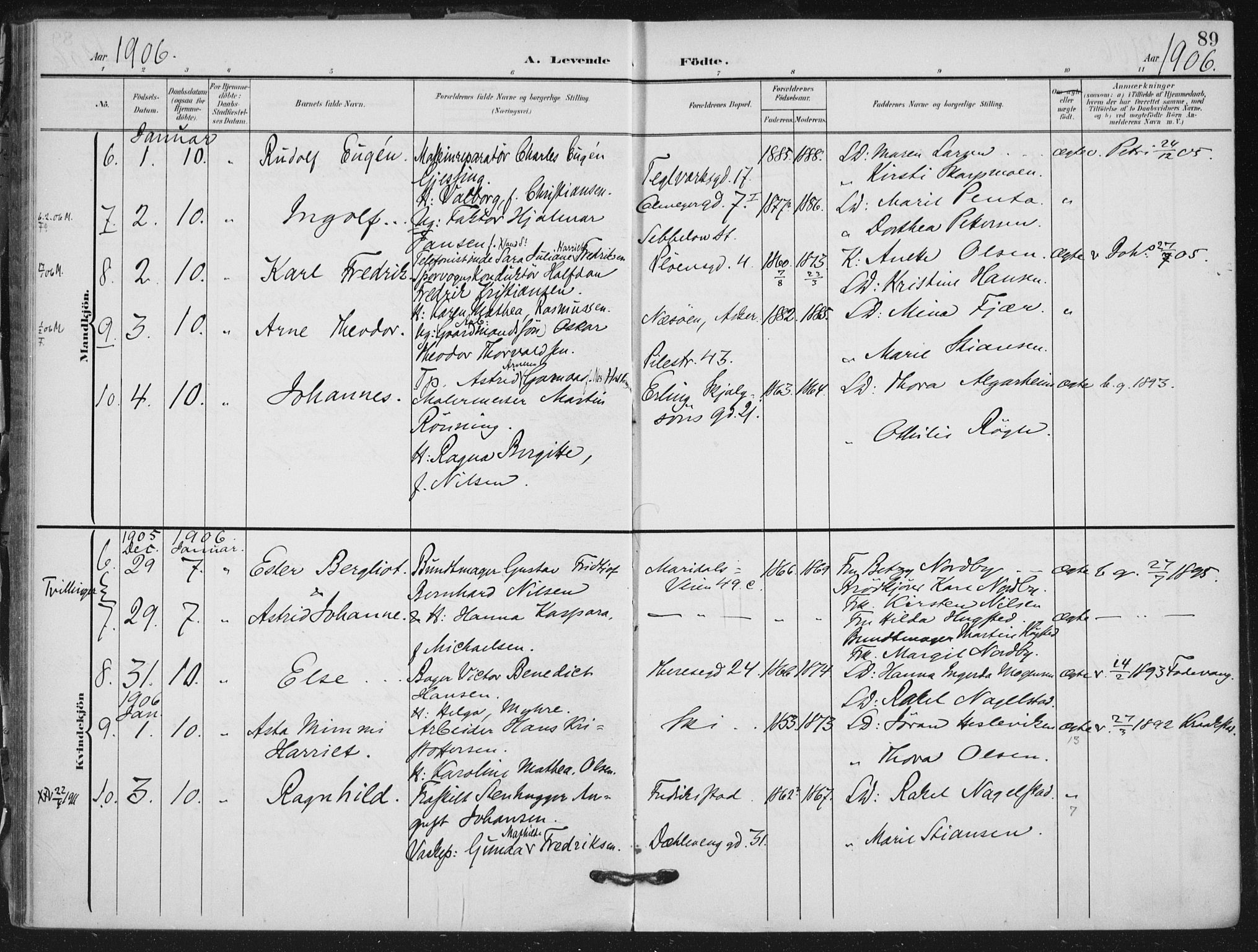 Rikshospitalet prestekontor Kirkebøker, AV/SAO-A-10309b/F/L0013: Ministerialbok nr. 13, 1905-1908, s. 89
