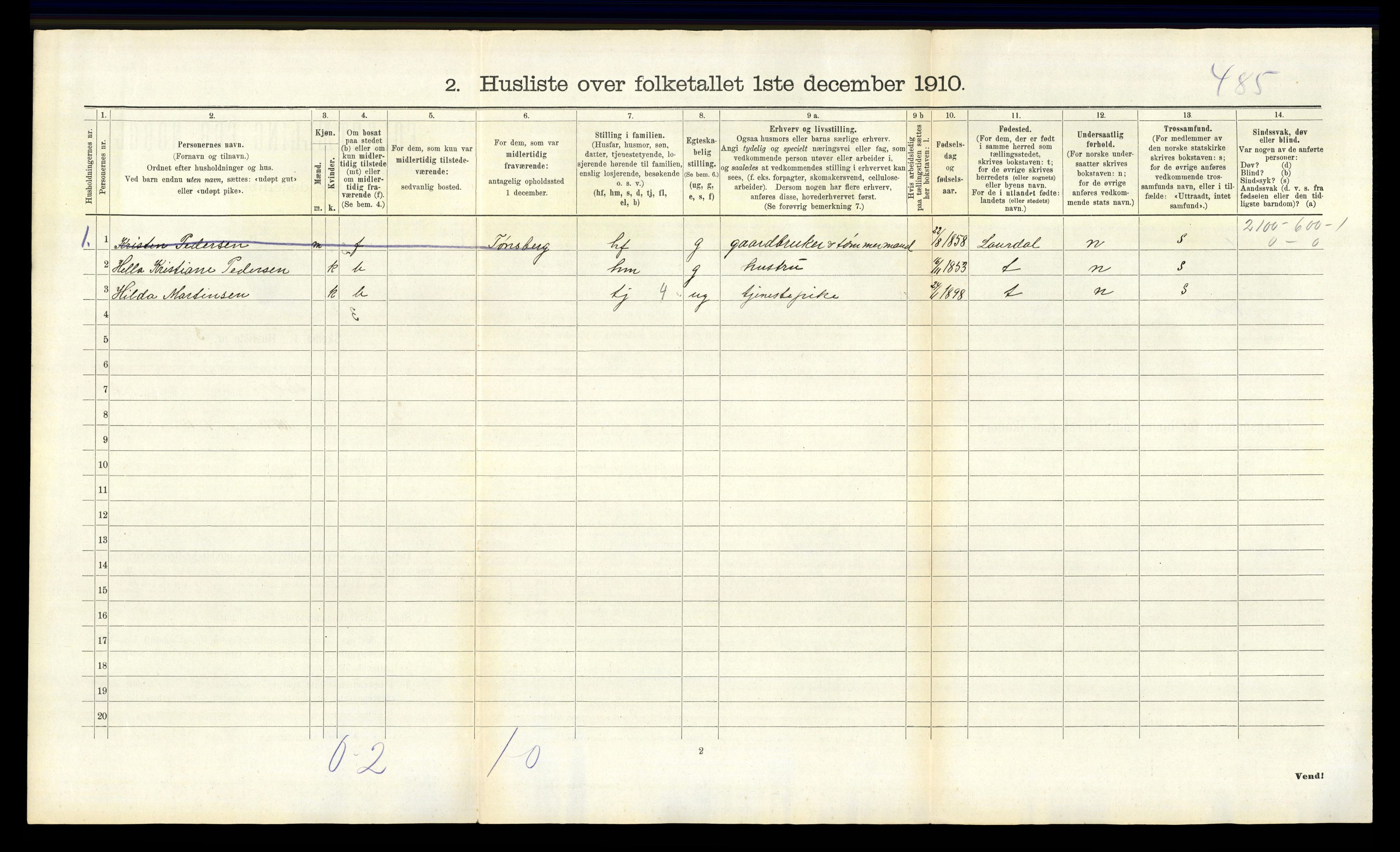 RA, Folketelling 1910 for 0720 Stokke herred, 1910, s. 1341