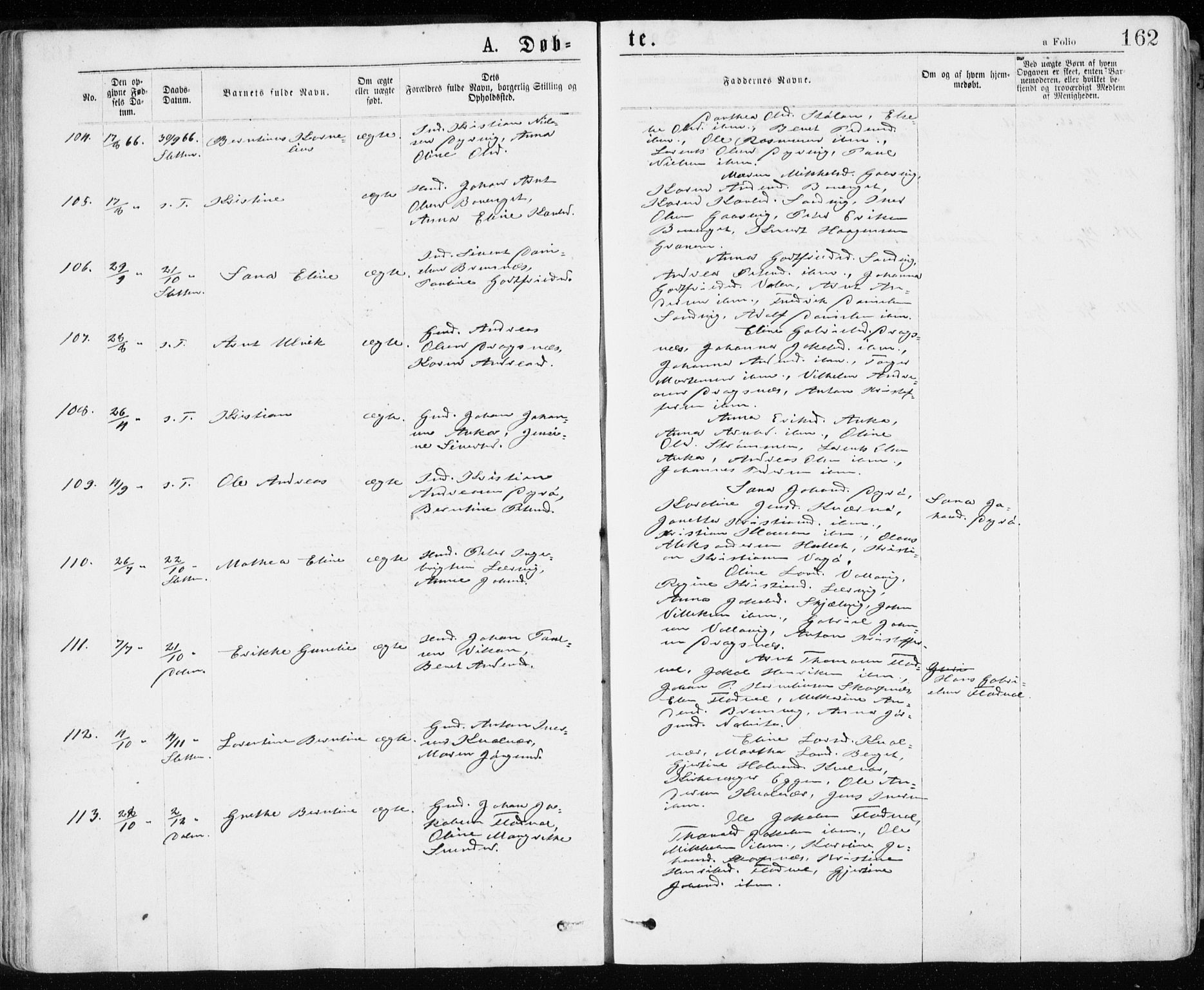 Ministerialprotokoller, klokkerbøker og fødselsregistre - Sør-Trøndelag, SAT/A-1456/640/L0576: Ministerialbok nr. 640A01, 1846-1876, s. 162
