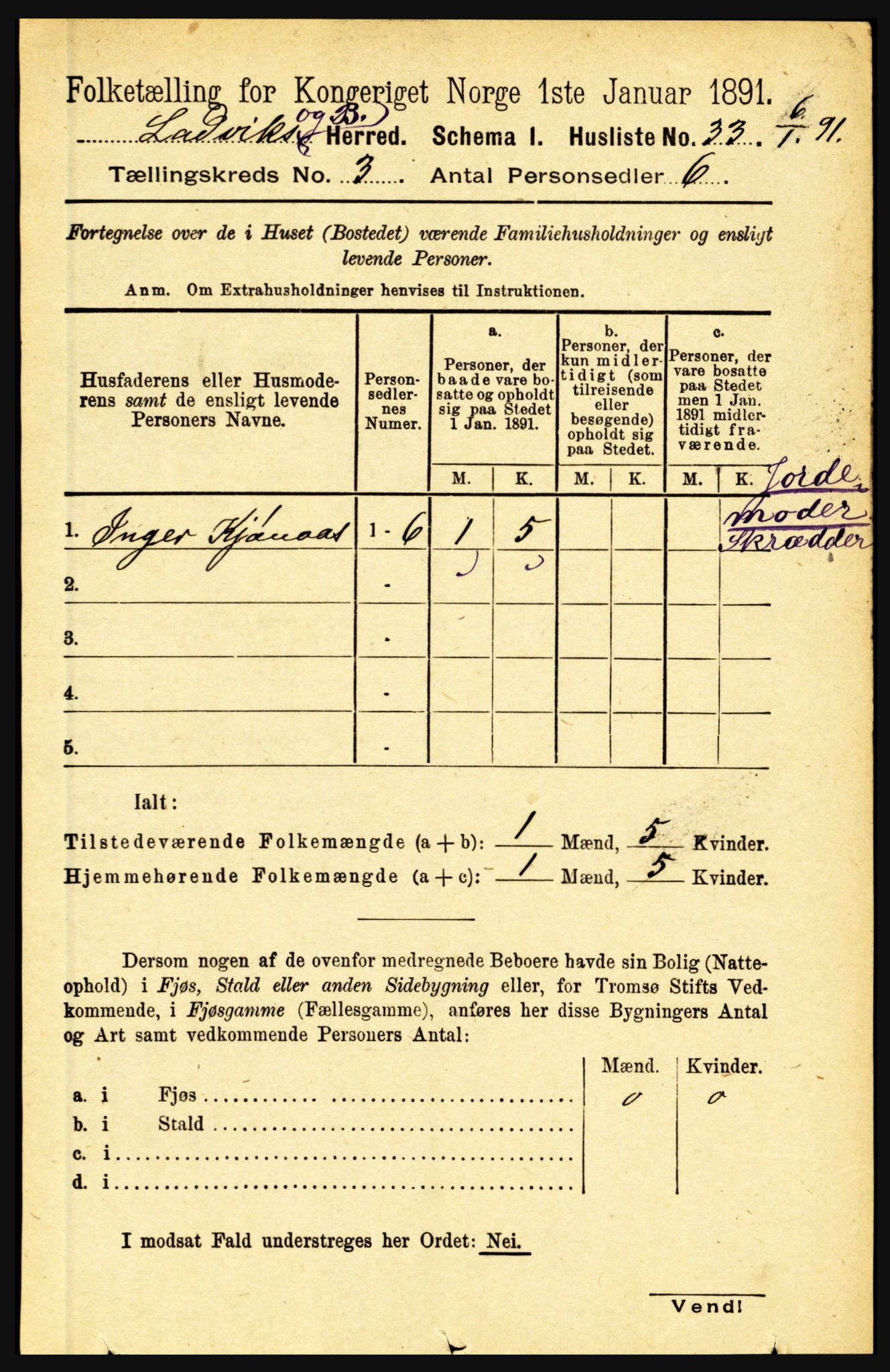 RA, Folketelling 1891 for 1415 Lavik og Brekke herred, 1891, s. 487
