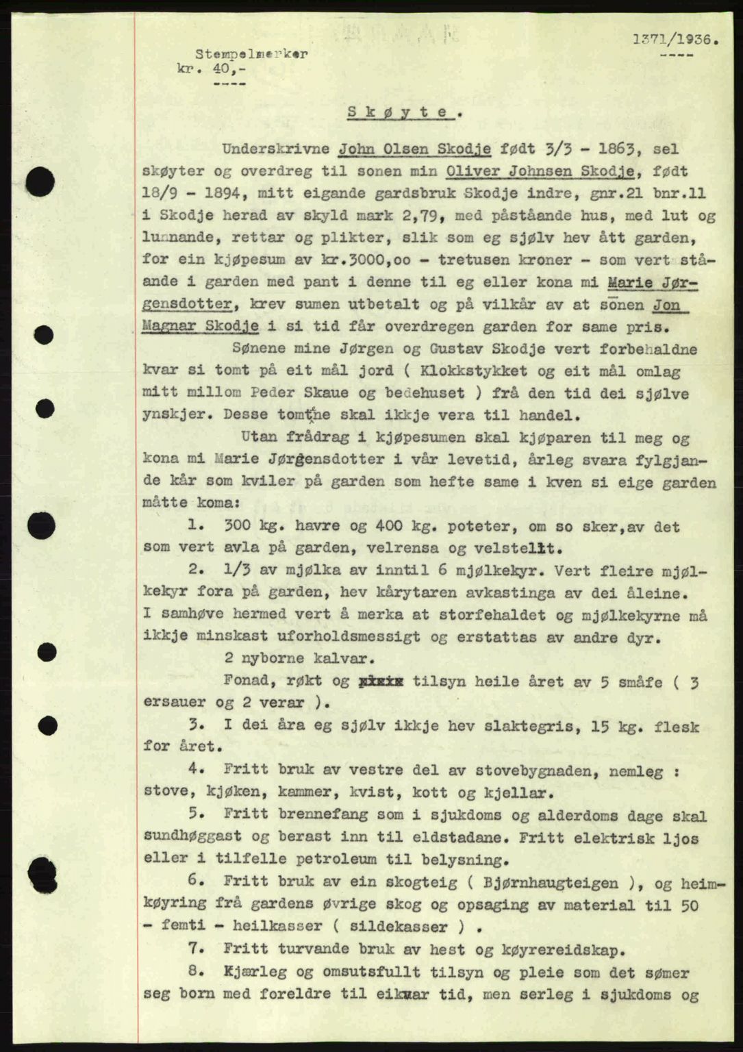 Nordre Sunnmøre sorenskriveri, SAT/A-0006/1/2/2C/2Ca: Pantebok nr. A2, 1936-1937, Dagboknr: 1371/1936