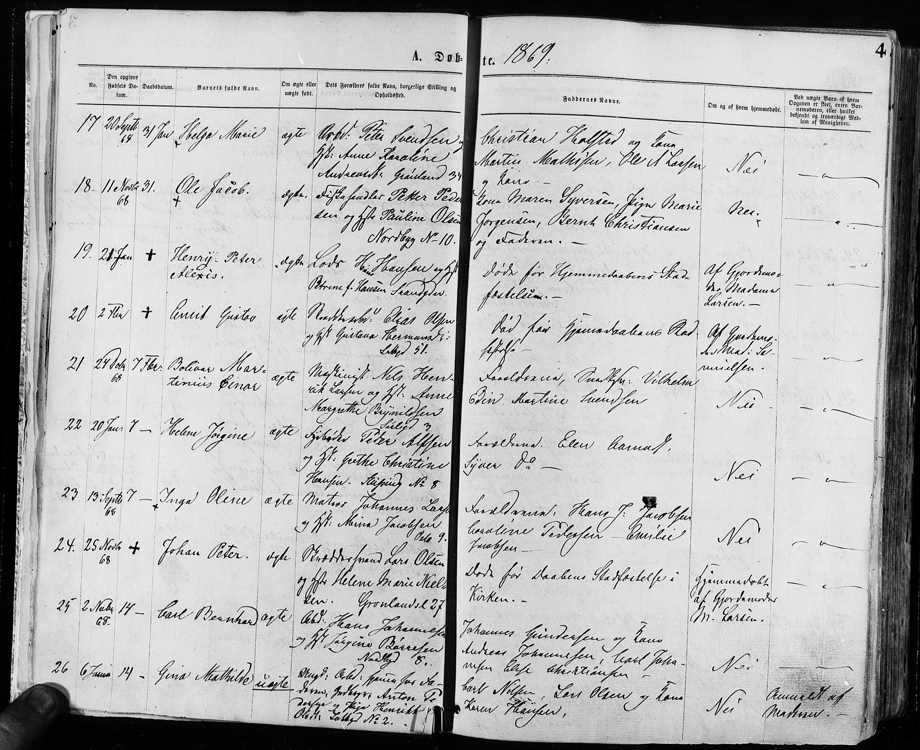 Grønland prestekontor Kirkebøker, AV/SAO-A-10848/F/Fa/L0004: Ministerialbok nr. 4, 1869-1880, s. 4