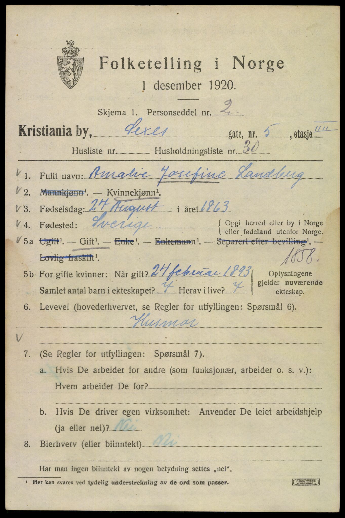 SAO, Folketelling 1920 for 0301 Kristiania kjøpstad, 1920, s. 509813
