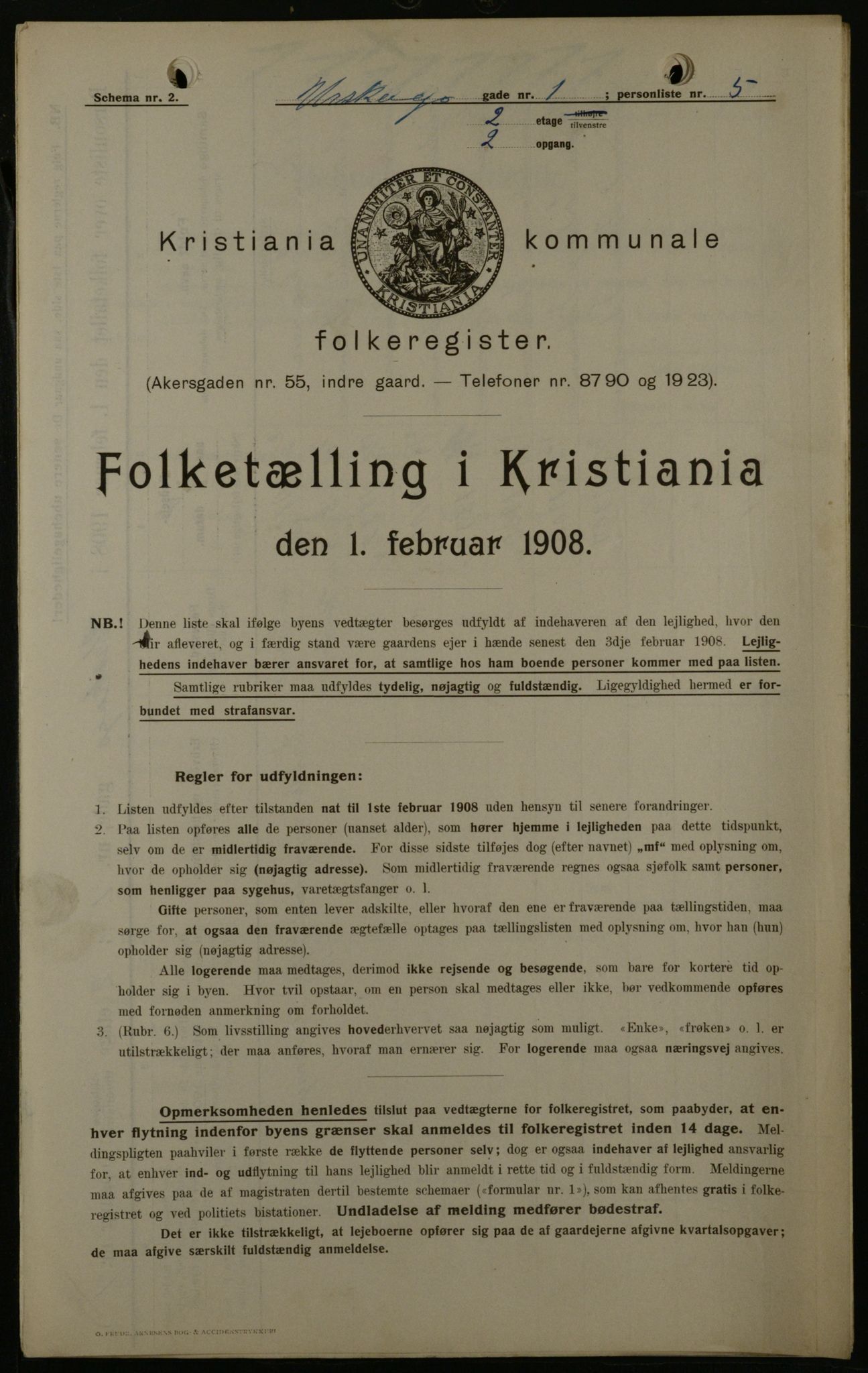 OBA, Kommunal folketelling 1.2.1908 for Kristiania kjøpstad, 1908, s. 2639