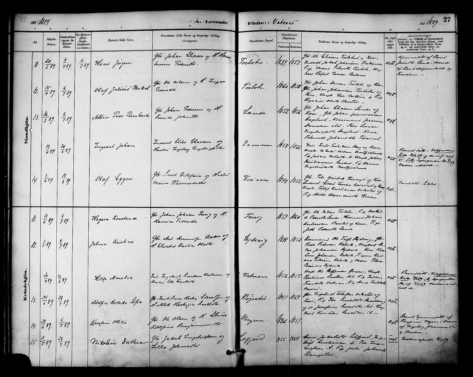 Ministerialprotokoller, klokkerbøker og fødselsregistre - Nordland, AV/SAT-A-1459/810/L0150: Ministerialbok nr. 810A10 /1, 1884-1895, s. 27