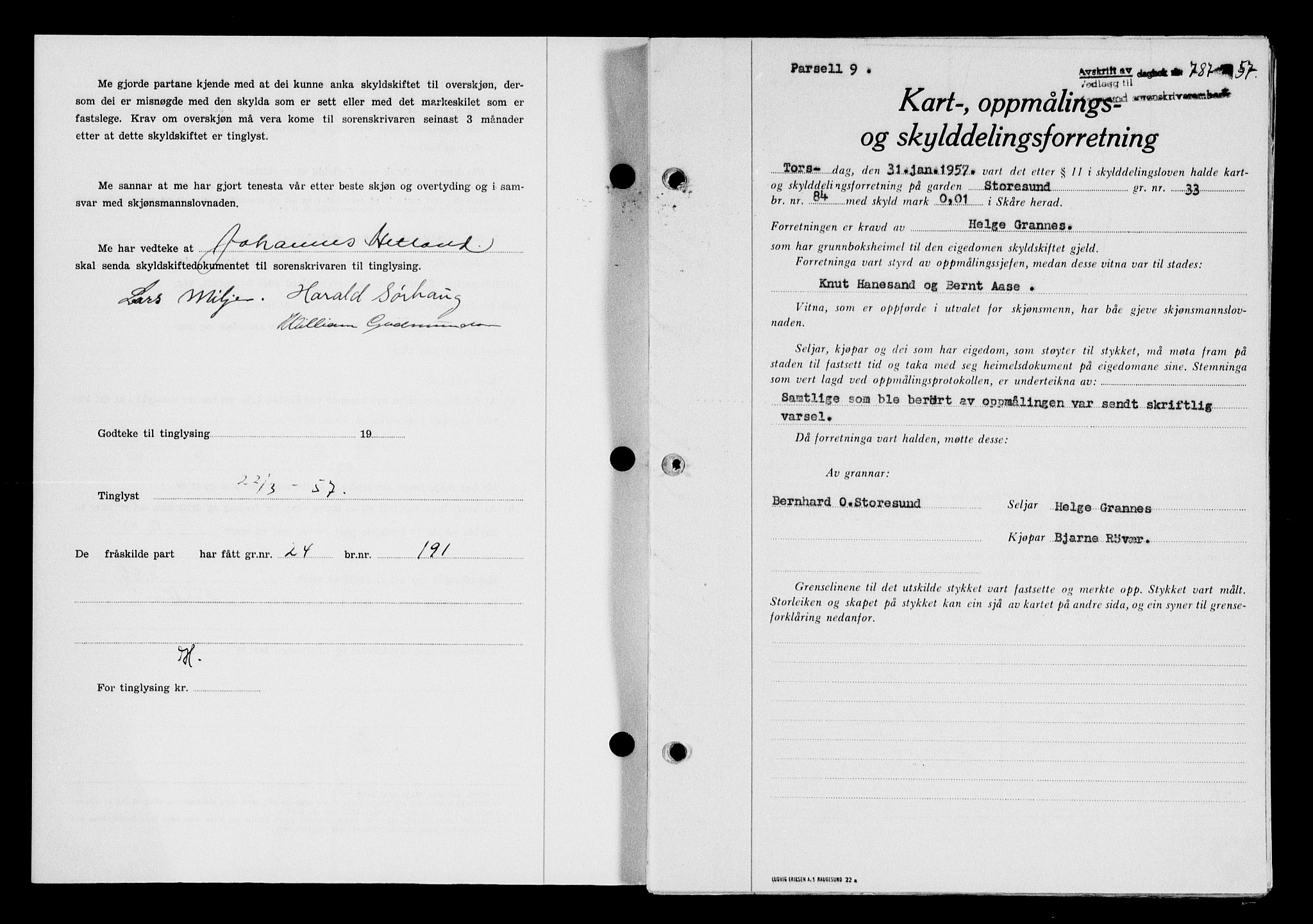 Karmsund sorenskriveri, SAST/A-100311/01/II/IIB/L0124: Pantebok nr. 104A, 1957-1957, Dagboknr: 787/1957
