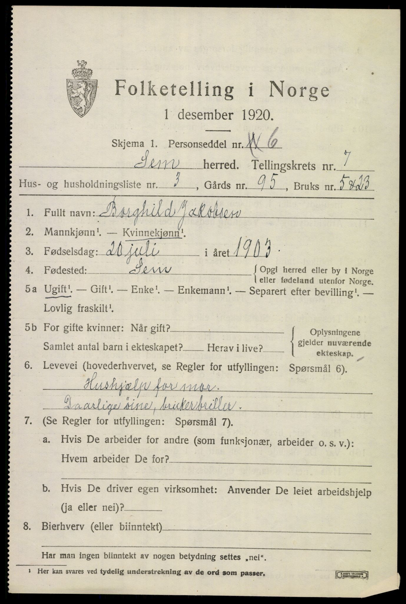 SAKO, Folketelling 1920 for 0721 Sem herred, 1920, s. 10363