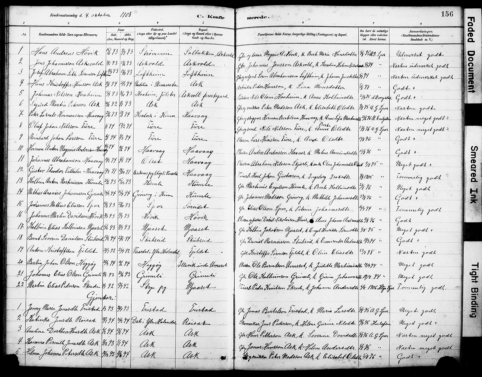Askvoll sokneprestembete, AV/SAB-A-79501/H/Hab/Haba/L0003: Klokkerbok nr. A 3, 1886-1928, s. 156