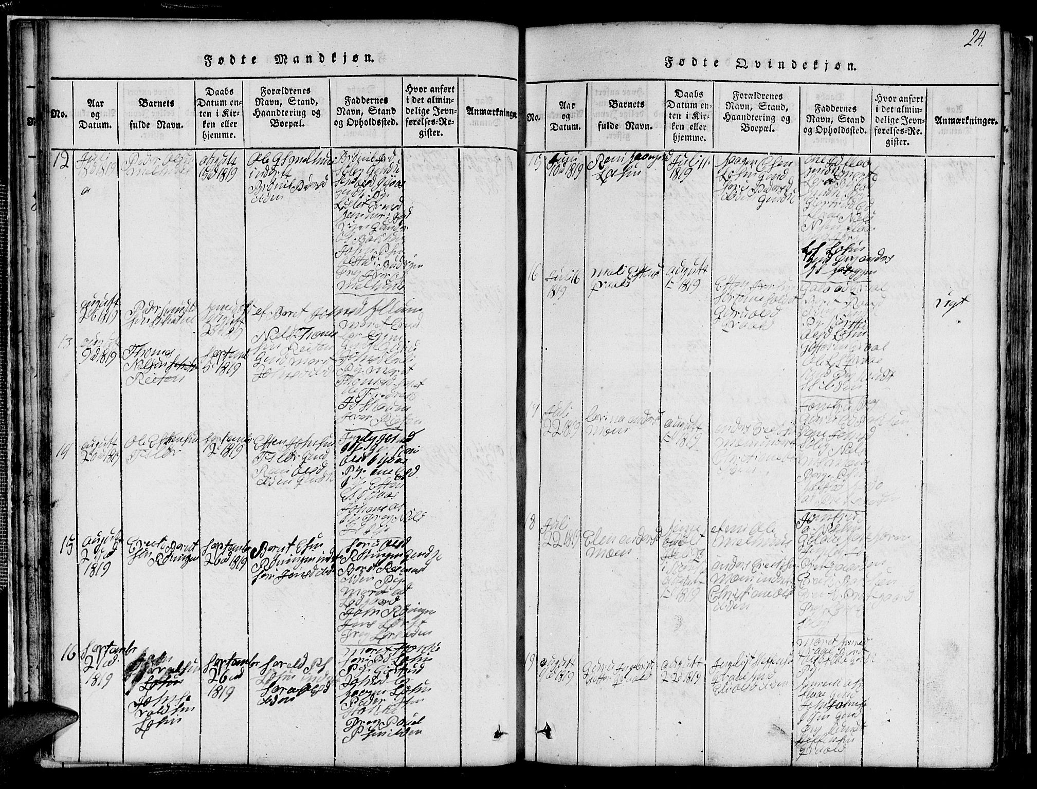 Ministerialprotokoller, klokkerbøker og fødselsregistre - Sør-Trøndelag, SAT/A-1456/691/L1092: Klokkerbok nr. 691C03, 1816-1852, s. 24