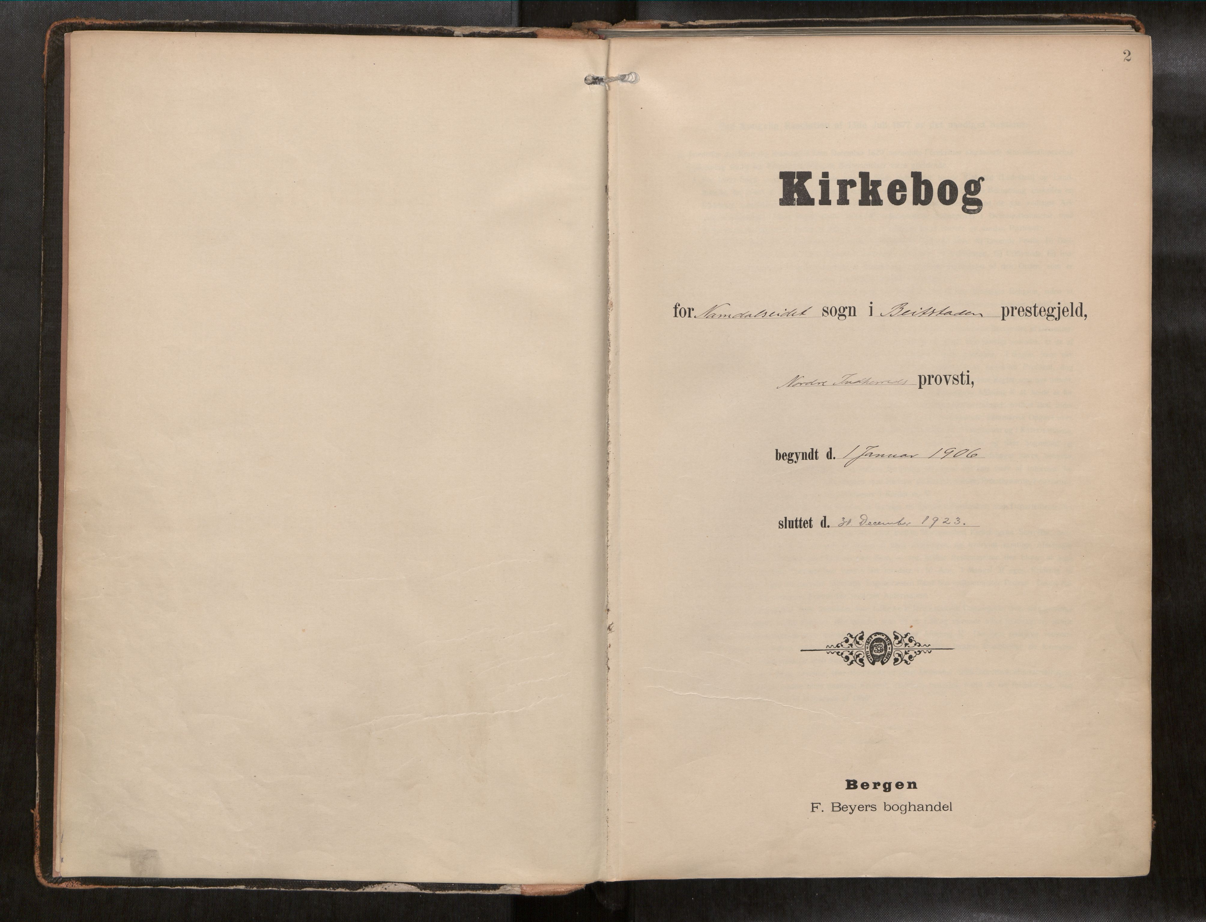 Ministerialprotokoller, klokkerbøker og fødselsregistre - Nord-Trøndelag, AV/SAT-A-1458/742/L0409a: Ministerialbok nr. 742A03, 1906-1924, s. 2