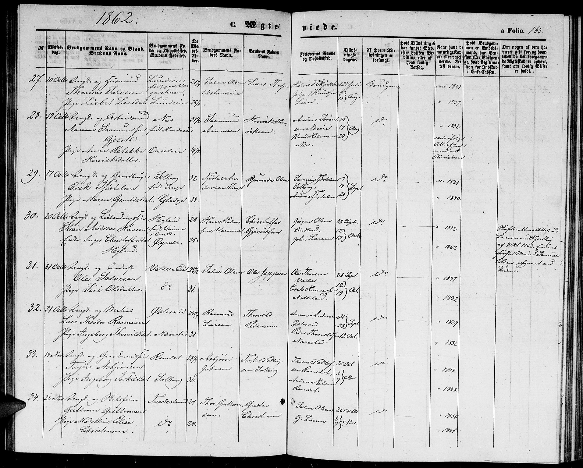 Holt sokneprestkontor, AV/SAK-1111-0021/F/Fb/L0008: Klokkerbok nr. B 8, 1858-1871, s. 165