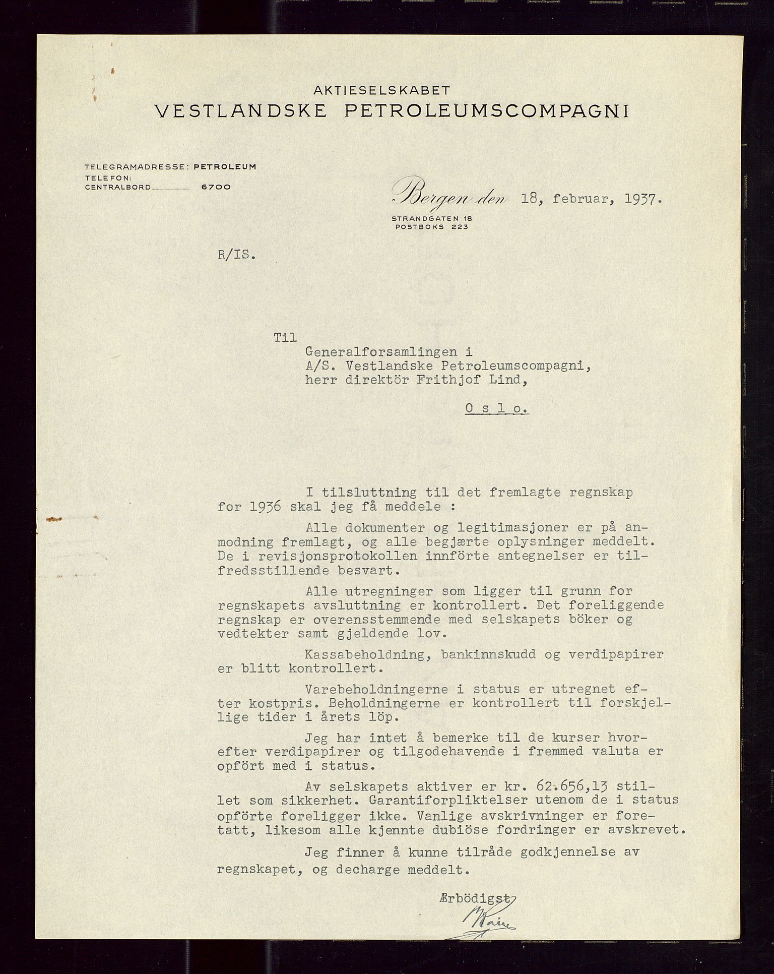 PA 1535 - Norsk-Amerikansk Petroleumscompani A/S, AV/SAST-A-101955/A/Aa/L0001/0003: Styre- og generalforsamlingsprotokoller / Ordinære og ekstraordinære generalforsamlinger i Norsk Amerikansk Petroleumsco., Norsk Amerikansk Mineraloljeco., Vestlandske Petroleumsco. 1934 og 1937, 1934-1937, s. 19