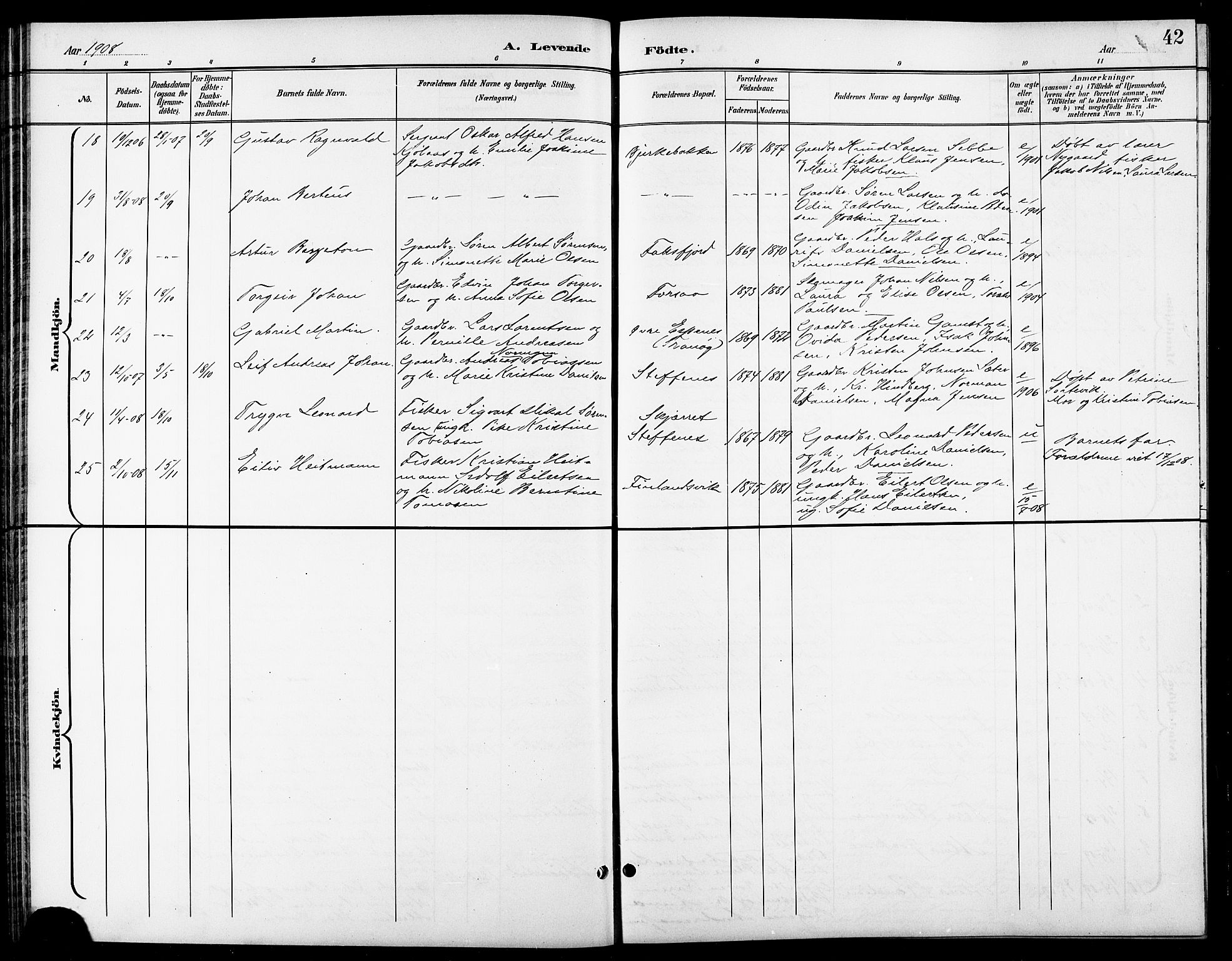 Tranøy sokneprestkontor, AV/SATØ-S-1313/I/Ia/Iab/L0014klokker: Klokkerbok nr. 14, 1896-1918, s. 42