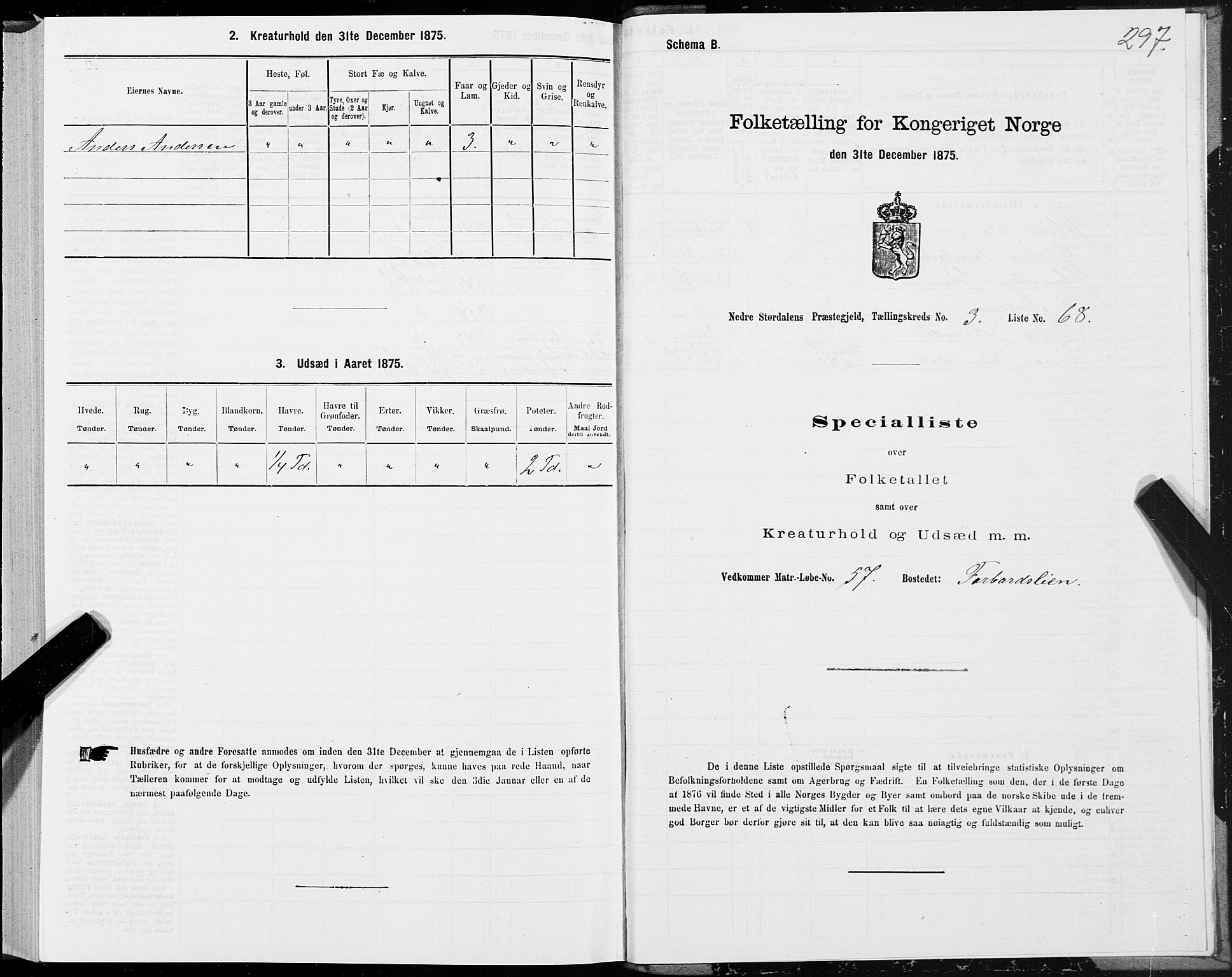 SAT, Folketelling 1875 for 1714P Nedre Stjørdal prestegjeld, 1875, s. 1297