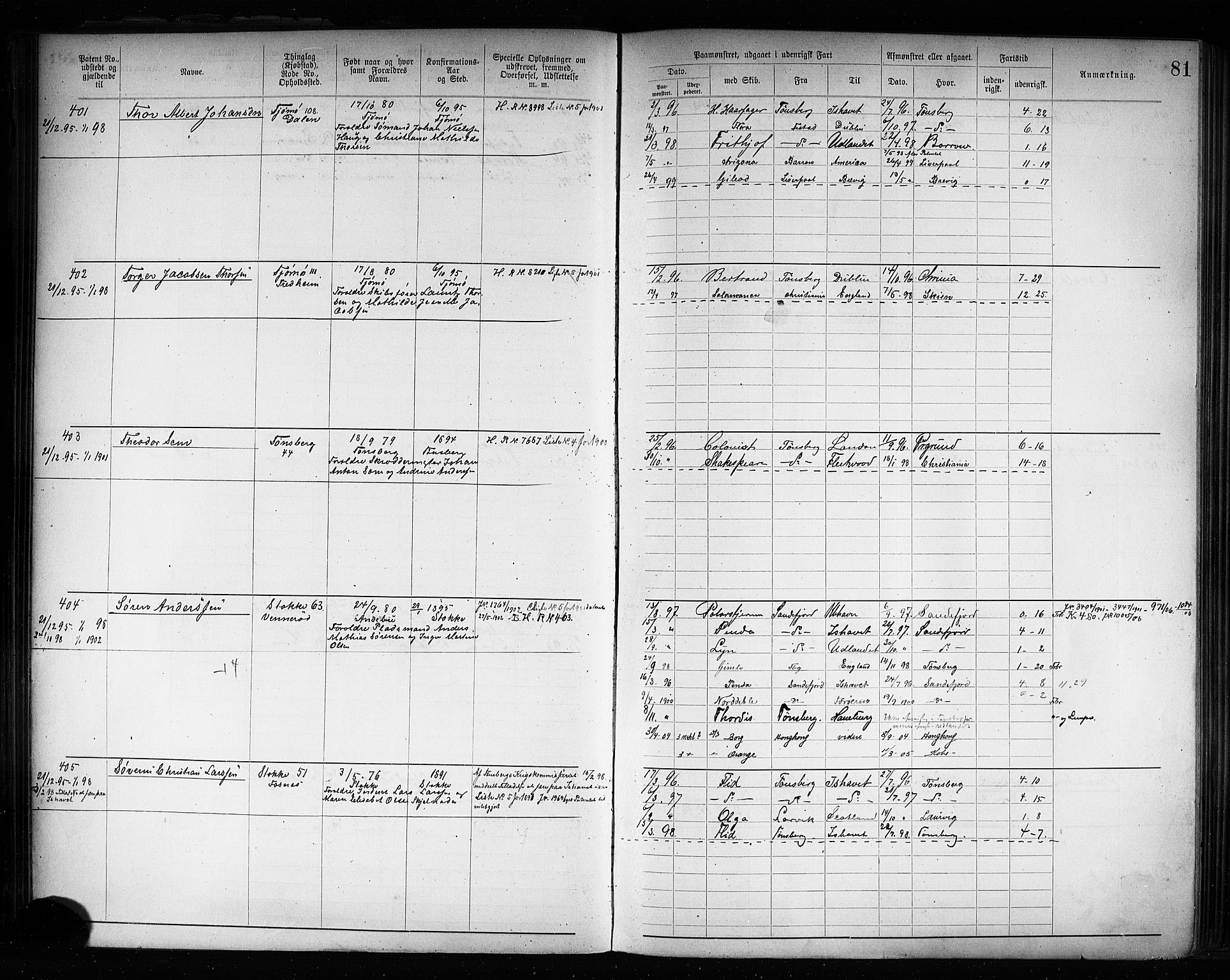 Tønsberg innrulleringskontor, SAKO/A-786/F/Fb/L0008: Annotasjonsrulle Patent nr. 1-2405, 1894-1904, s. 82