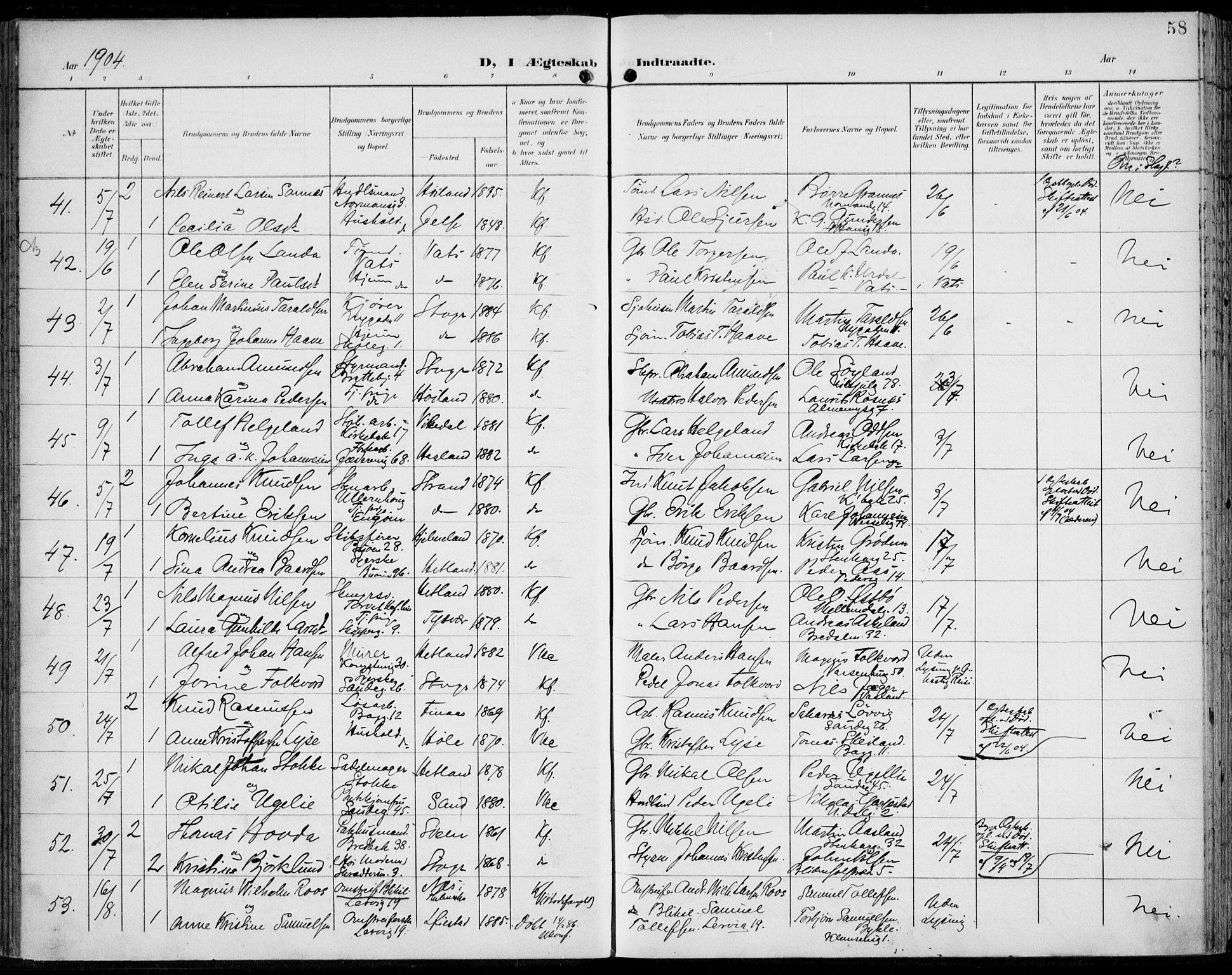 St. Johannes sokneprestkontor, AV/SAST-A-101814/002/B/L0001: Ministerialbok nr. A 8, 1899-1917, s. 58