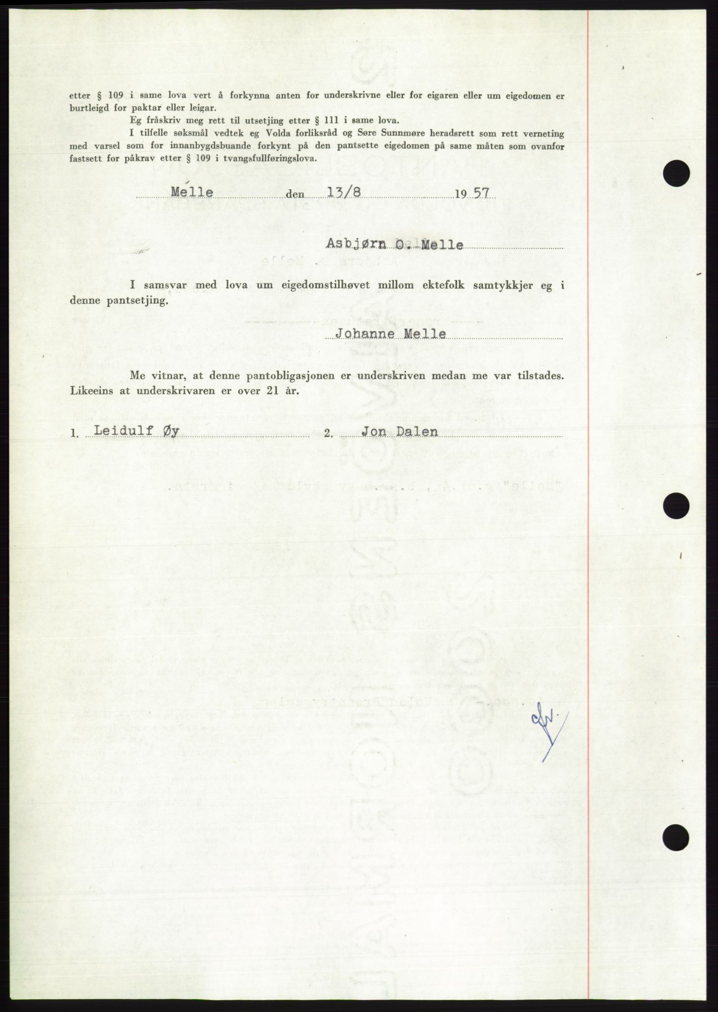 Søre Sunnmøre sorenskriveri, AV/SAT-A-4122/1/2/2C/L0130: Pantebok nr. 18B, 1957-1958, Dagboknr: 1915/1957