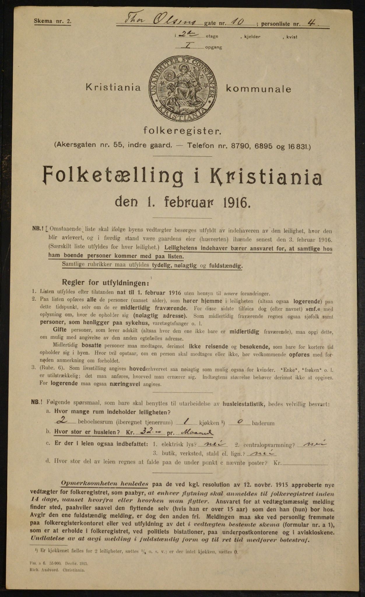 OBA, Kommunal folketelling 1.2.1916 for Kristiania, 1916, s. 112599