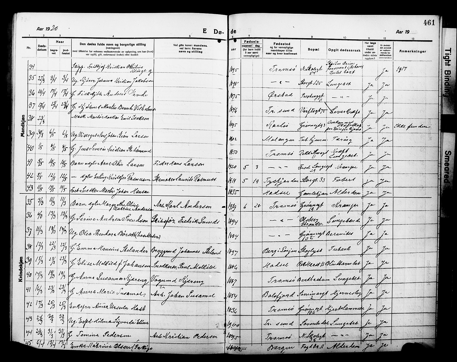Tromsø sokneprestkontor/stiftsprosti/domprosti, AV/SATØ-S-1343/G/Gb/L0009klokker: Klokkerbok nr. 9, 1915-1925, s. 461