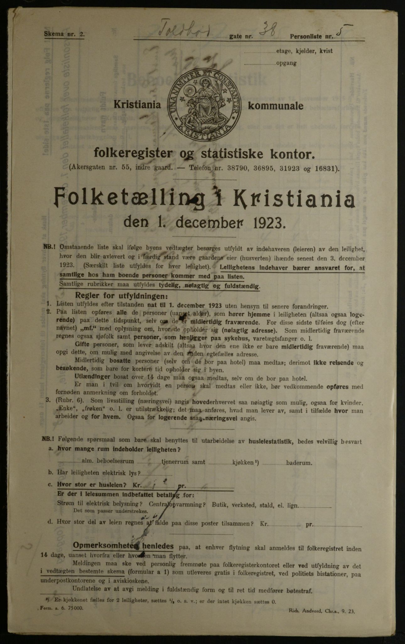 OBA, Kommunal folketelling 1.12.1923 for Kristiania, 1923, s. 125176