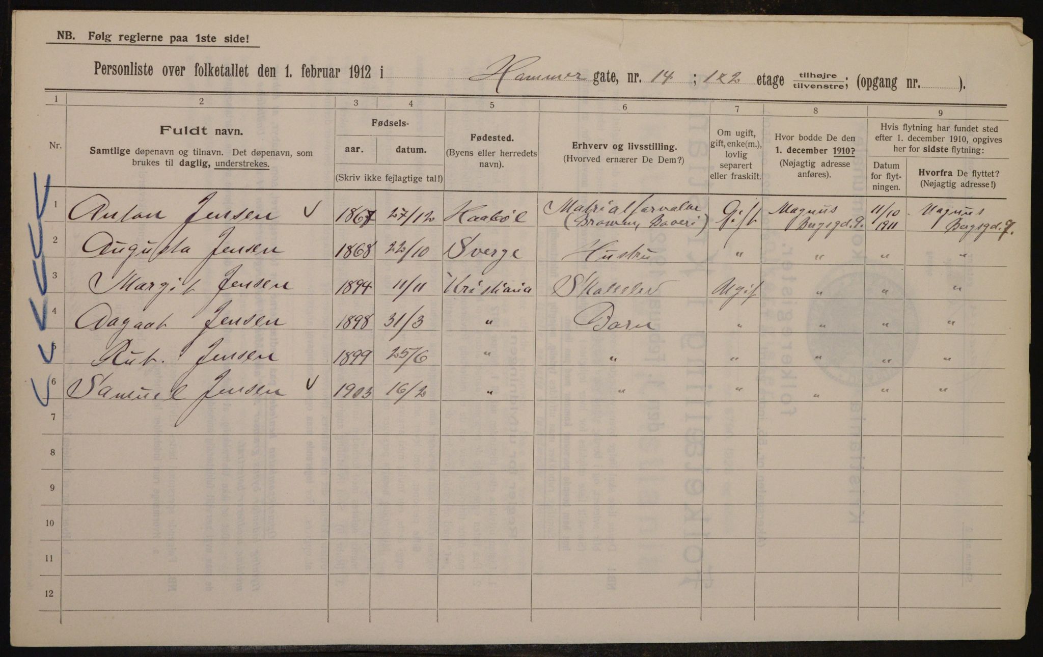 OBA, Kommunal folketelling 1.2.1912 for Kristiania, 1912, s. 34347