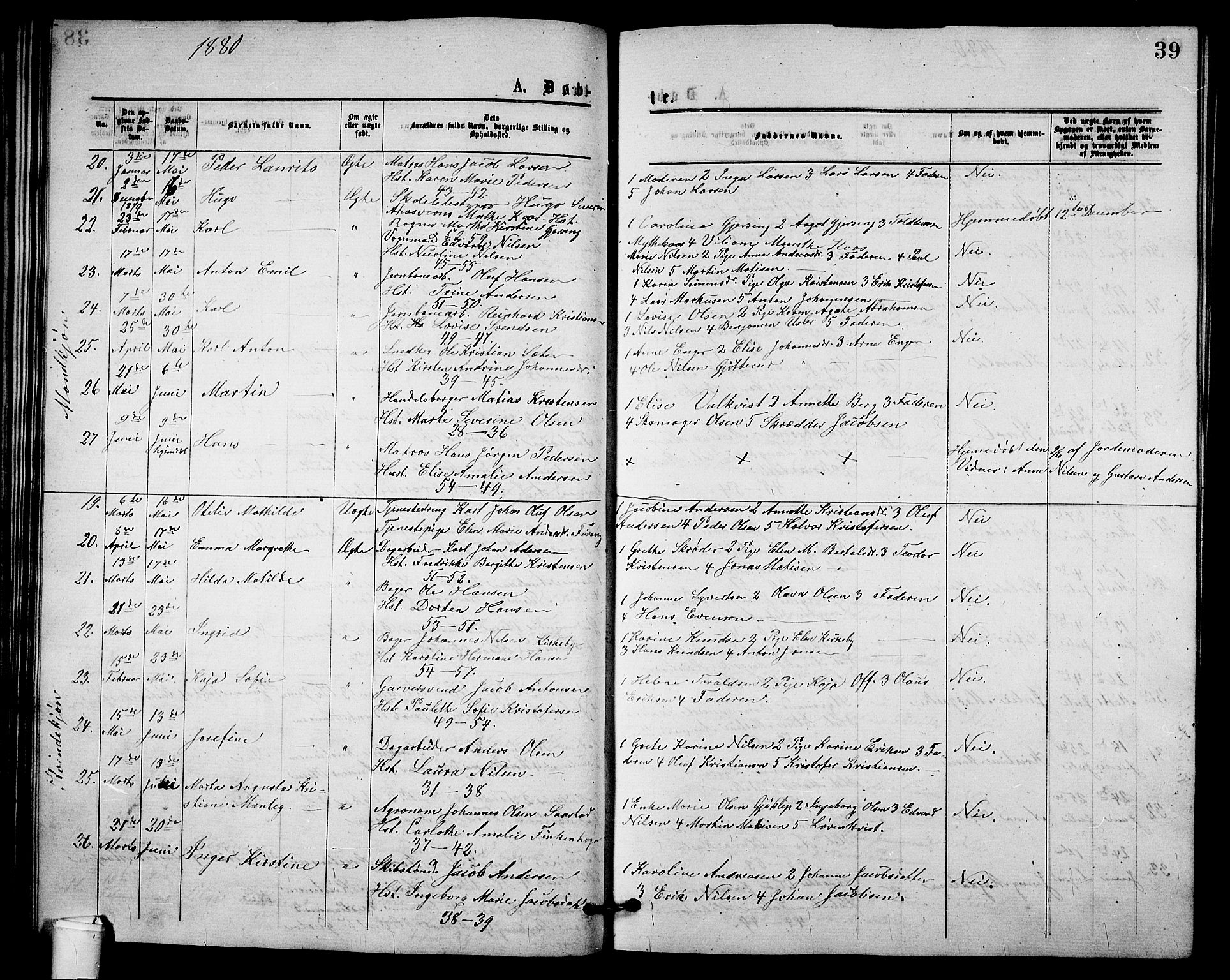 Holmestrand kirkebøker, AV/SAKO-A-346/G/Ga/L0004: Klokkerbok nr. 4, 1874-1888, s. 39