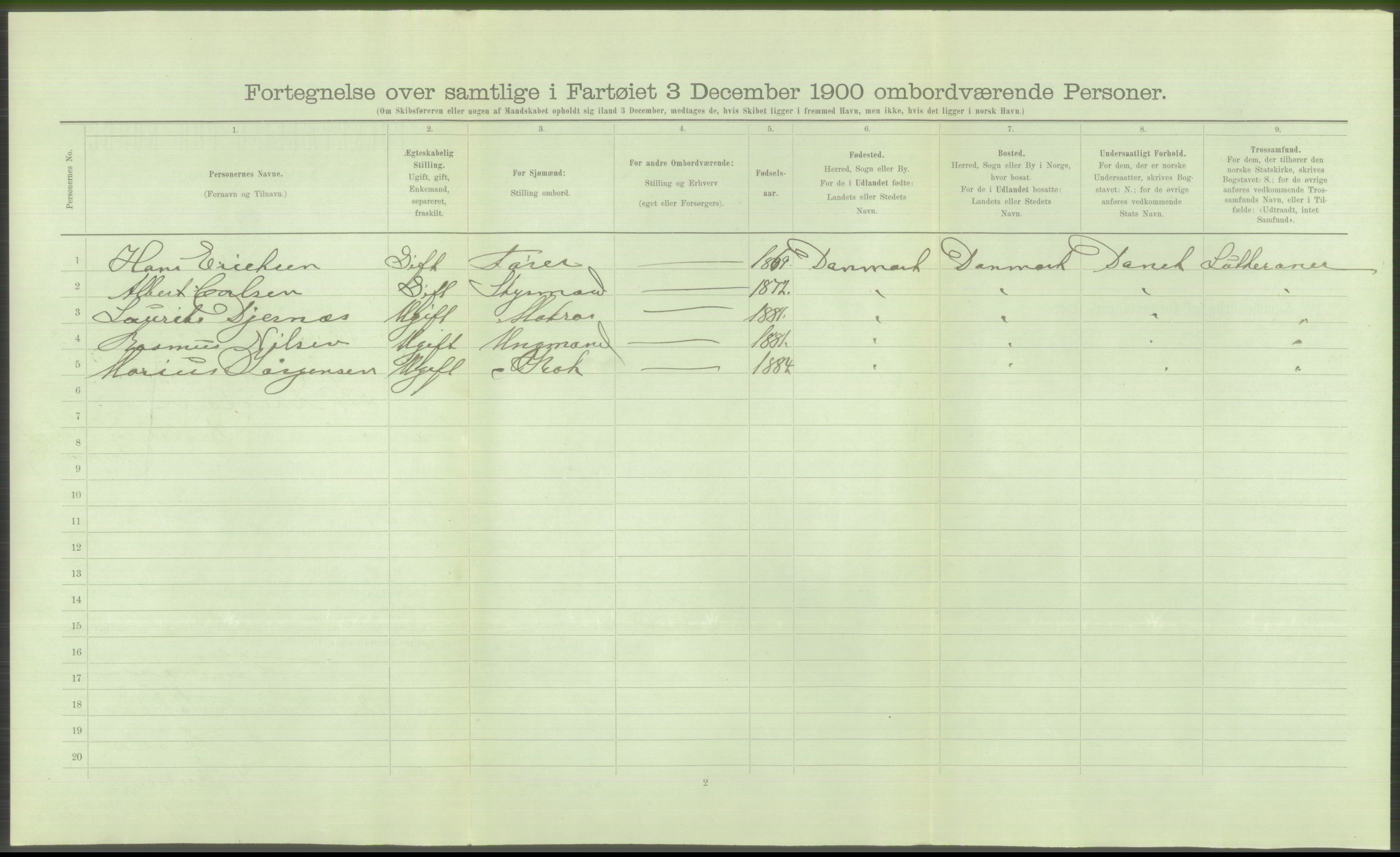 RA, Folketelling 1900 - skipslister med personlister for skip i norske havner, utenlandske havner og til havs, 1900, s. 154