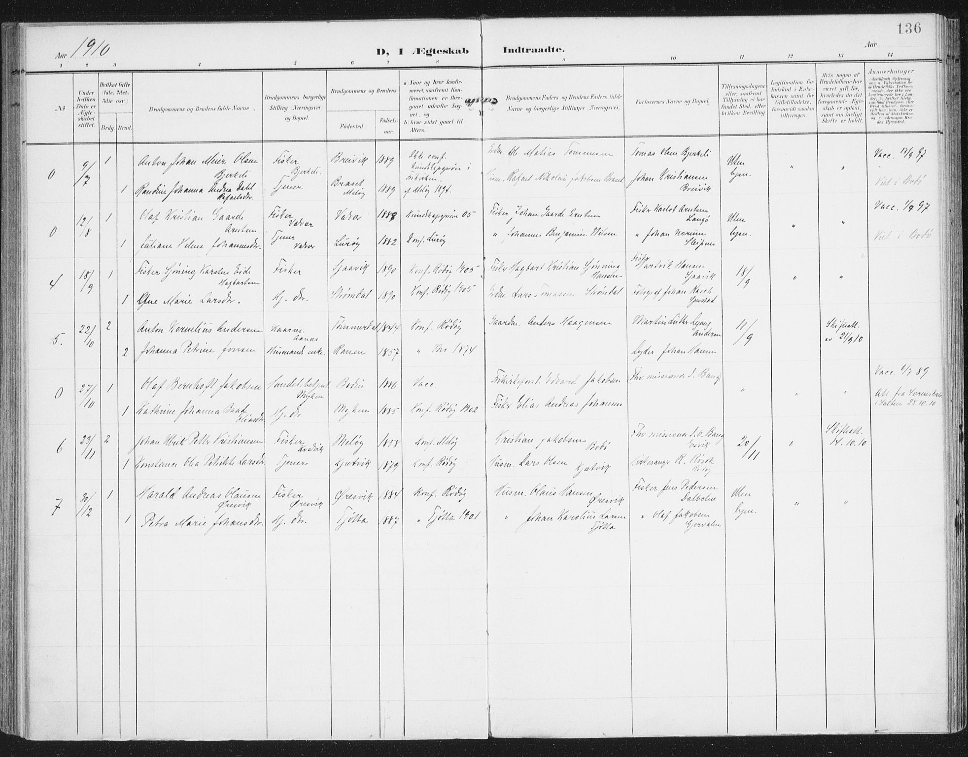 Ministerialprotokoller, klokkerbøker og fødselsregistre - Nordland, AV/SAT-A-1459/841/L0612: Ministerialbok nr. 841A15, 1902-1910, s. 136