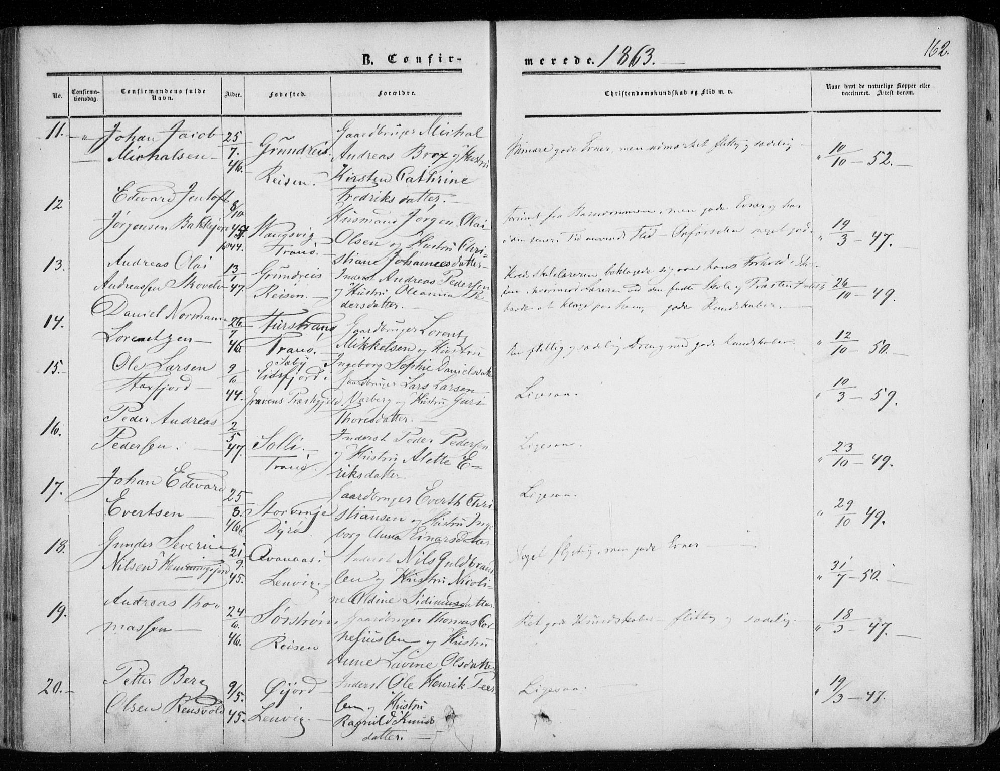 Tranøy sokneprestkontor, AV/SATØ-S-1313/I/Ia/Iaa/L0007kirke: Ministerialbok nr. 7, 1856-1866, s. 162