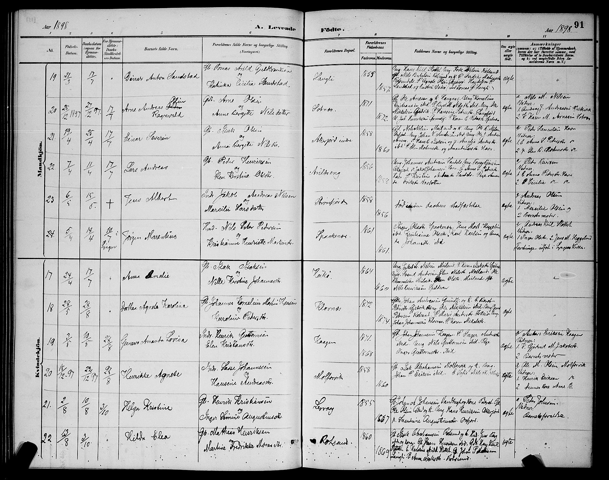 Skjervøy sokneprestkontor, AV/SATØ-S-1300/H/Ha/Hab/L0007klokker: Klokkerbok nr. 7, 1889-1899, s. 91