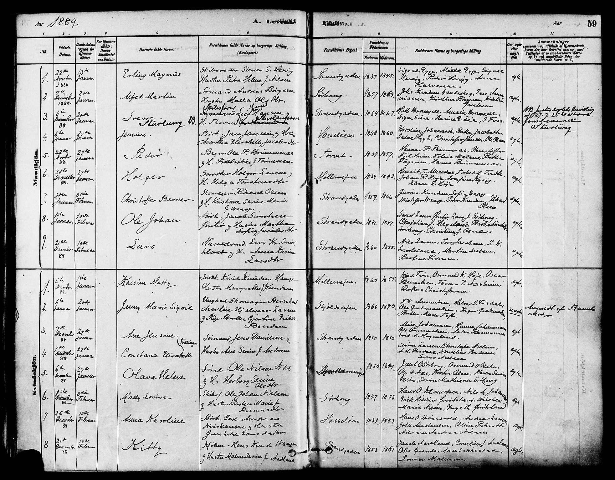 Haugesund sokneprestkontor, SAST/A -101863/H/Ha/Haa/L0003: Ministerialbok nr. A 3, 1885-1890, s. 59