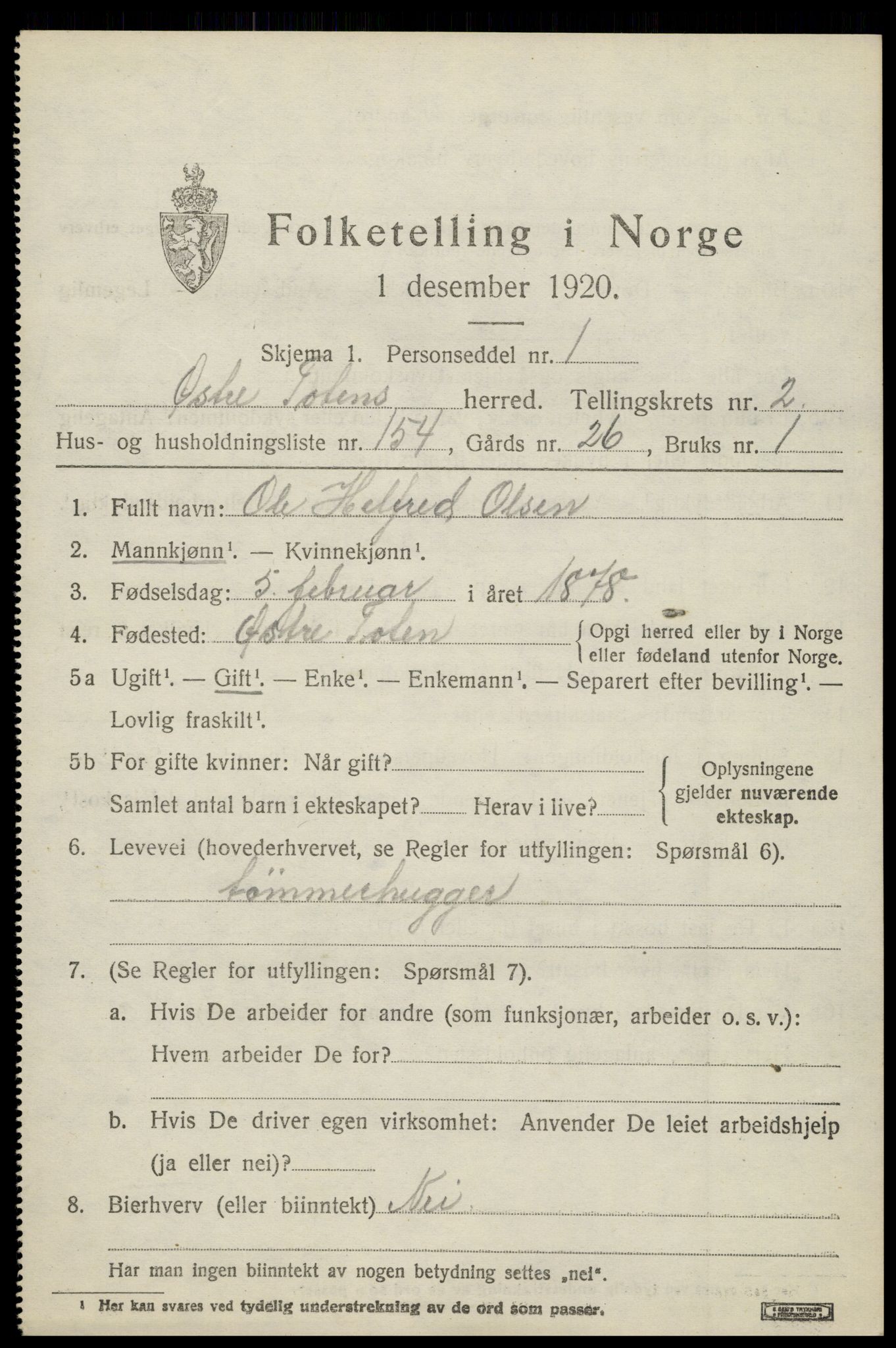 SAH, Folketelling 1920 for 0528 Østre Toten herred, 1920, s. 5976