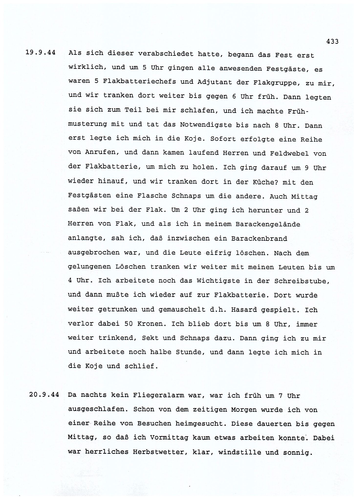 Dagbokopptegnelser av en tysk marineoffiser stasjonert i Norge , FMFB/A-1160/F/L0001: Dagbokopptegnelser av en tysk marineoffiser stasjonert i Norge, 1941-1944, s. 433