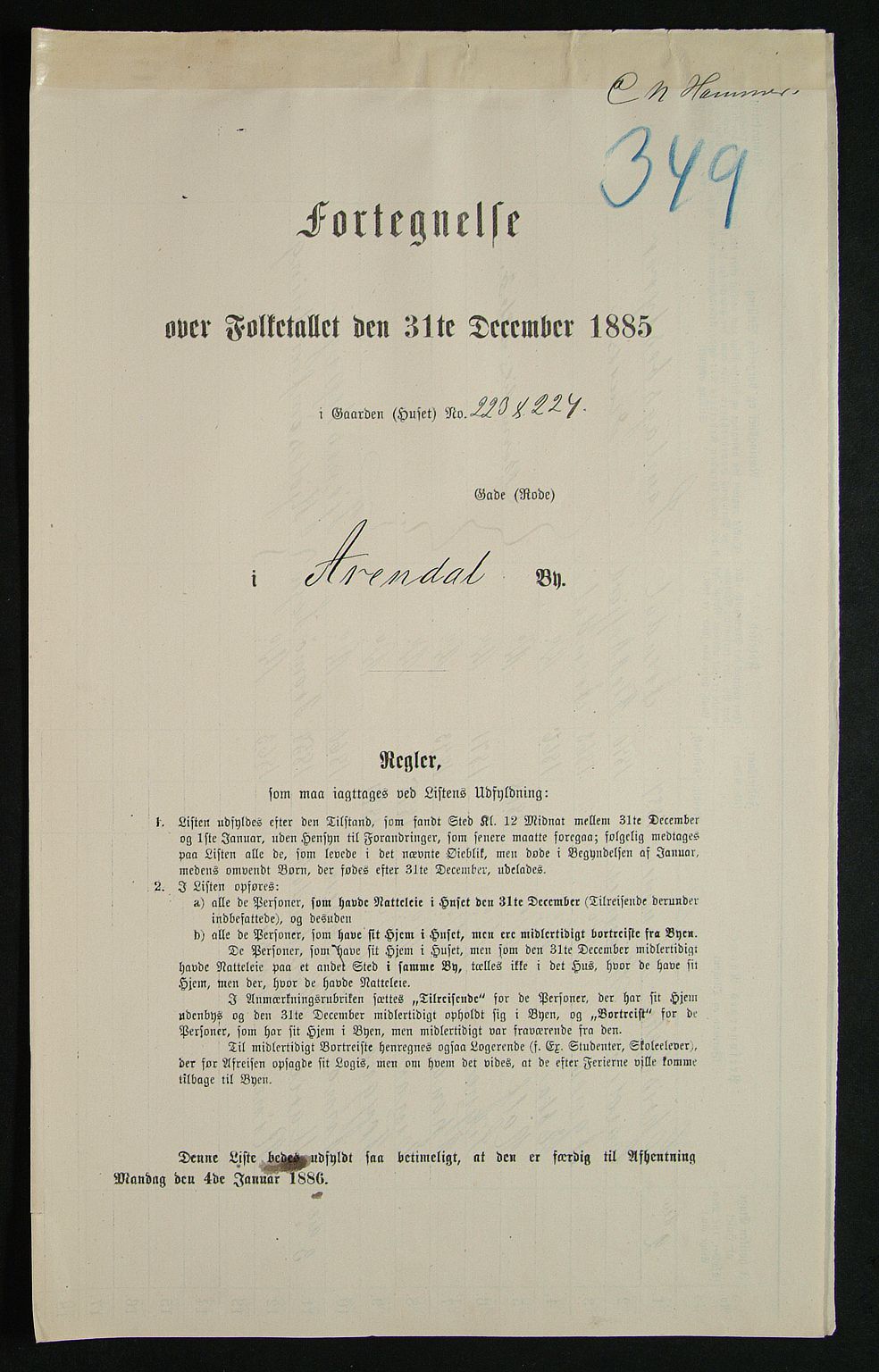 SAK, Folketelling 1885 for 0903 Arendal kjøpstad, 1885, s. 349