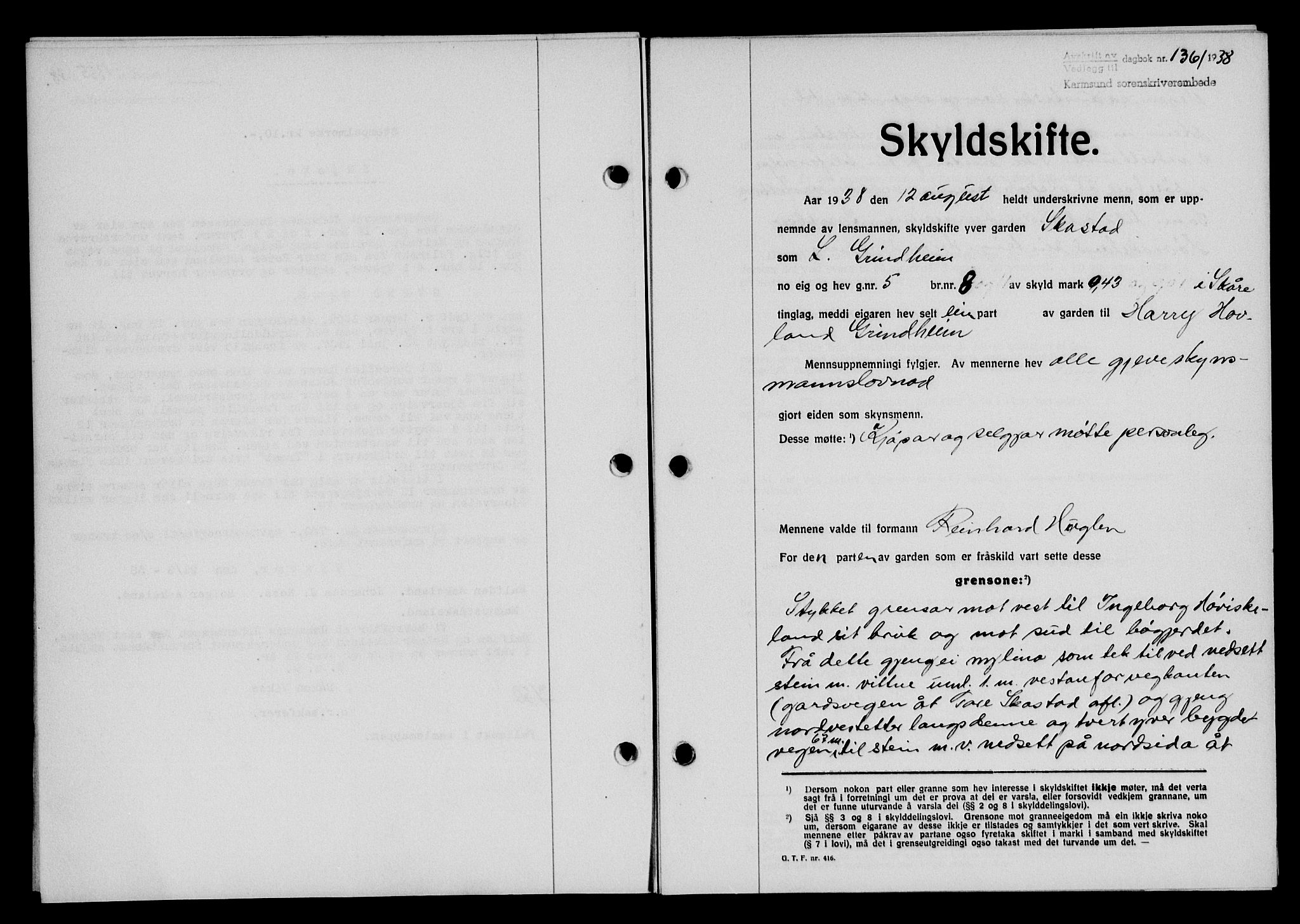 Karmsund sorenskriveri, SAST/A-100311/01/II/IIB/L0070: Pantebok nr. 51A, 1938-1939, Dagboknr: 1361/1938