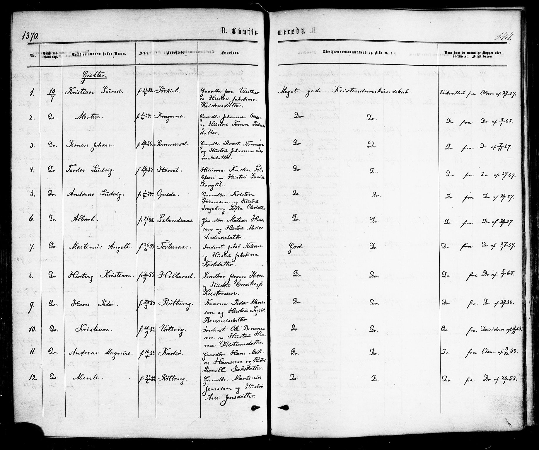 Ministerialprotokoller, klokkerbøker og fødselsregistre - Nordland, AV/SAT-A-1459/859/L0845: Ministerialbok nr. 859A05, 1863-1877, s. 144