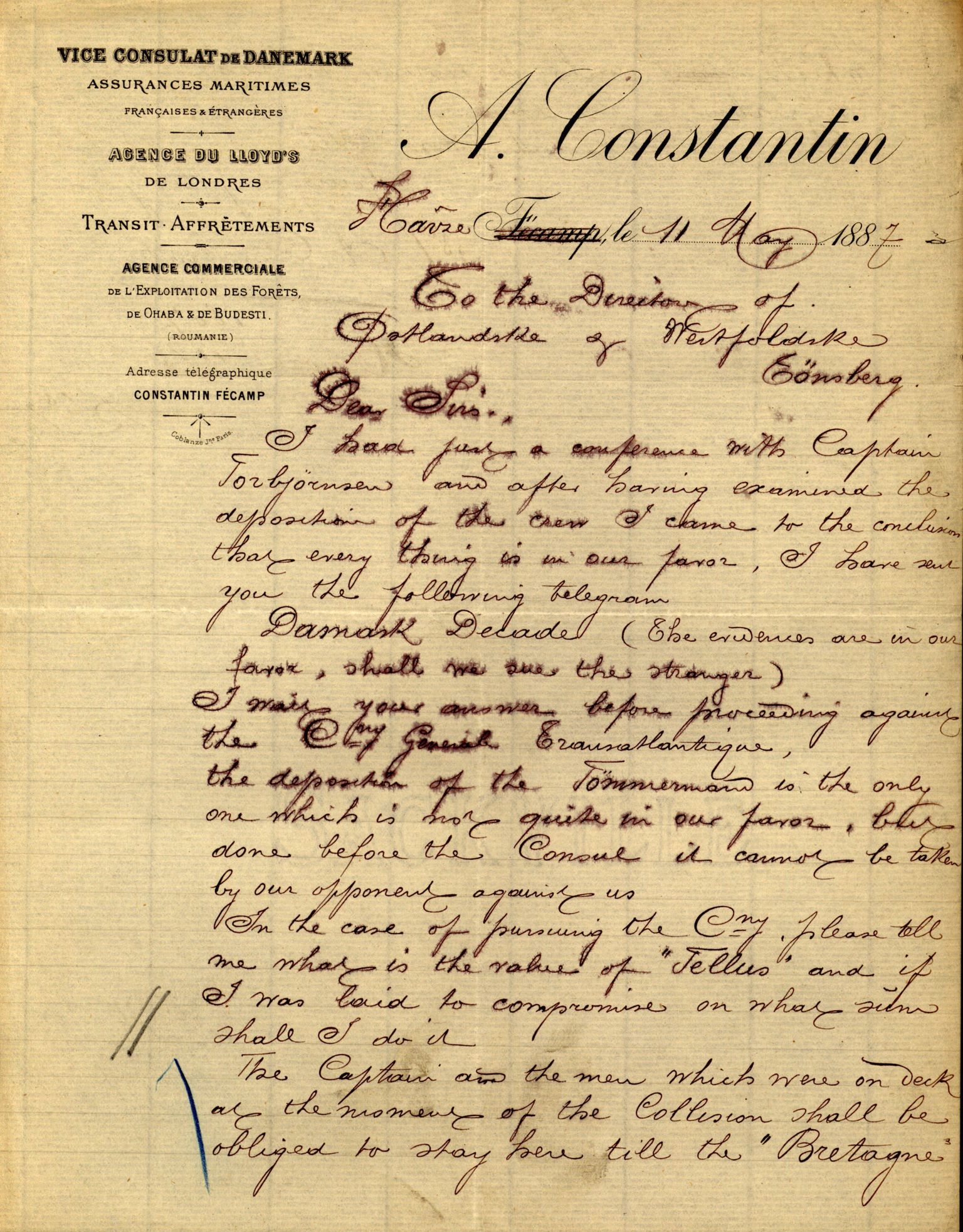 Pa 63 - Østlandske skibsassuranceforening, VEMU/A-1079/G/Ga/L0020/0001: Havaridokumenter / Tellus, Telanak, Wilhelmine, 1887, s. 78