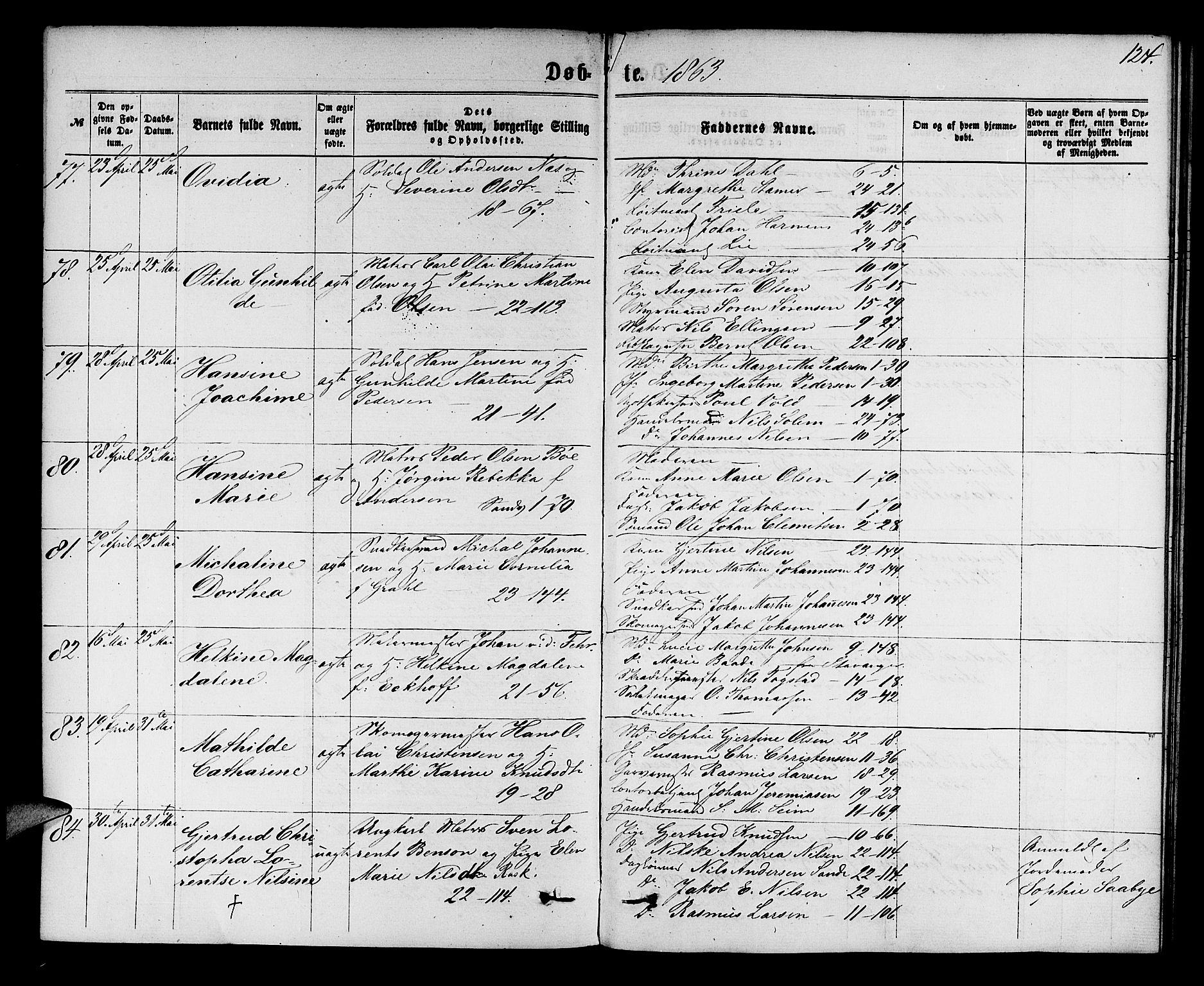 Korskirken sokneprestembete, AV/SAB-A-76101/H/Hab: Klokkerbok nr. B 5, 1863-1868, s. 124