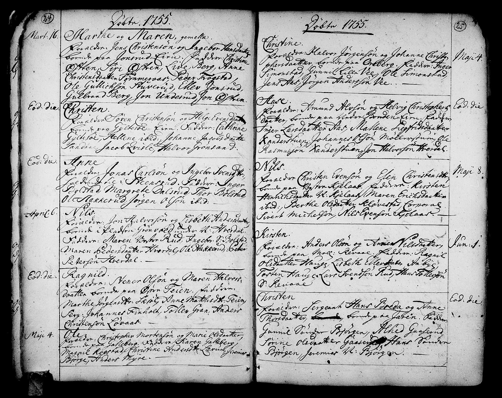 Sande Kirkebøker, AV/SAKO-A-53/F/Fa/L0001: Ministerialbok nr. 1, 1753-1803, s. 24-25