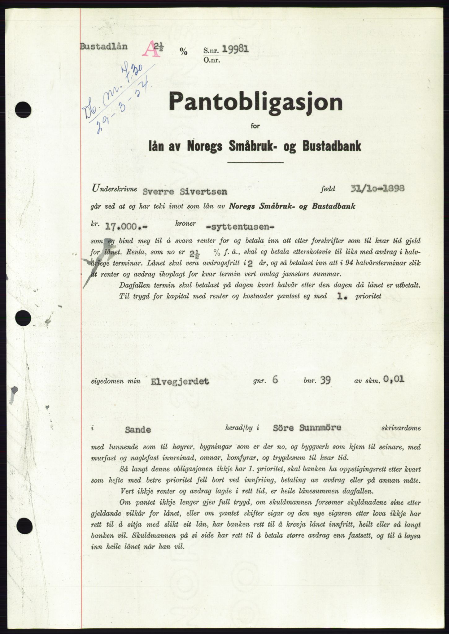 Søre Sunnmøre sorenskriveri, AV/SAT-A-4122/1/2/2C/L0124: Pantebok nr. 12B, 1953-1954, Dagboknr: 730/1954