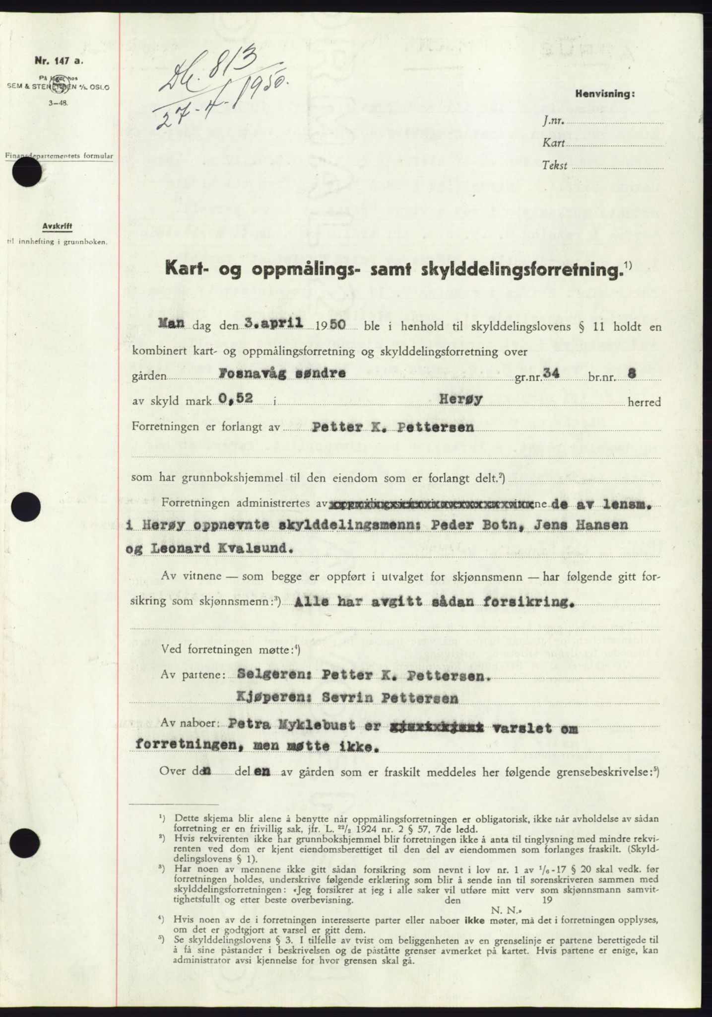 Søre Sunnmøre sorenskriveri, SAT/A-4122/1/2/2C/L0086: Pantebok nr. 12A, 1949-1950, Dagboknr: 813/1950