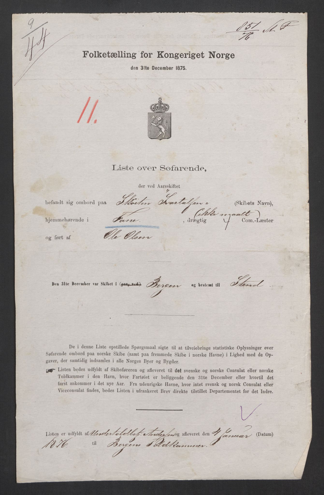 RA, Folketelling 1875, skipslister: Skip i innenrikske havner, hjemmehørende i 1) landdistrikter, 2) forskjellige steder, 3) utlandet, 1875, s. 106