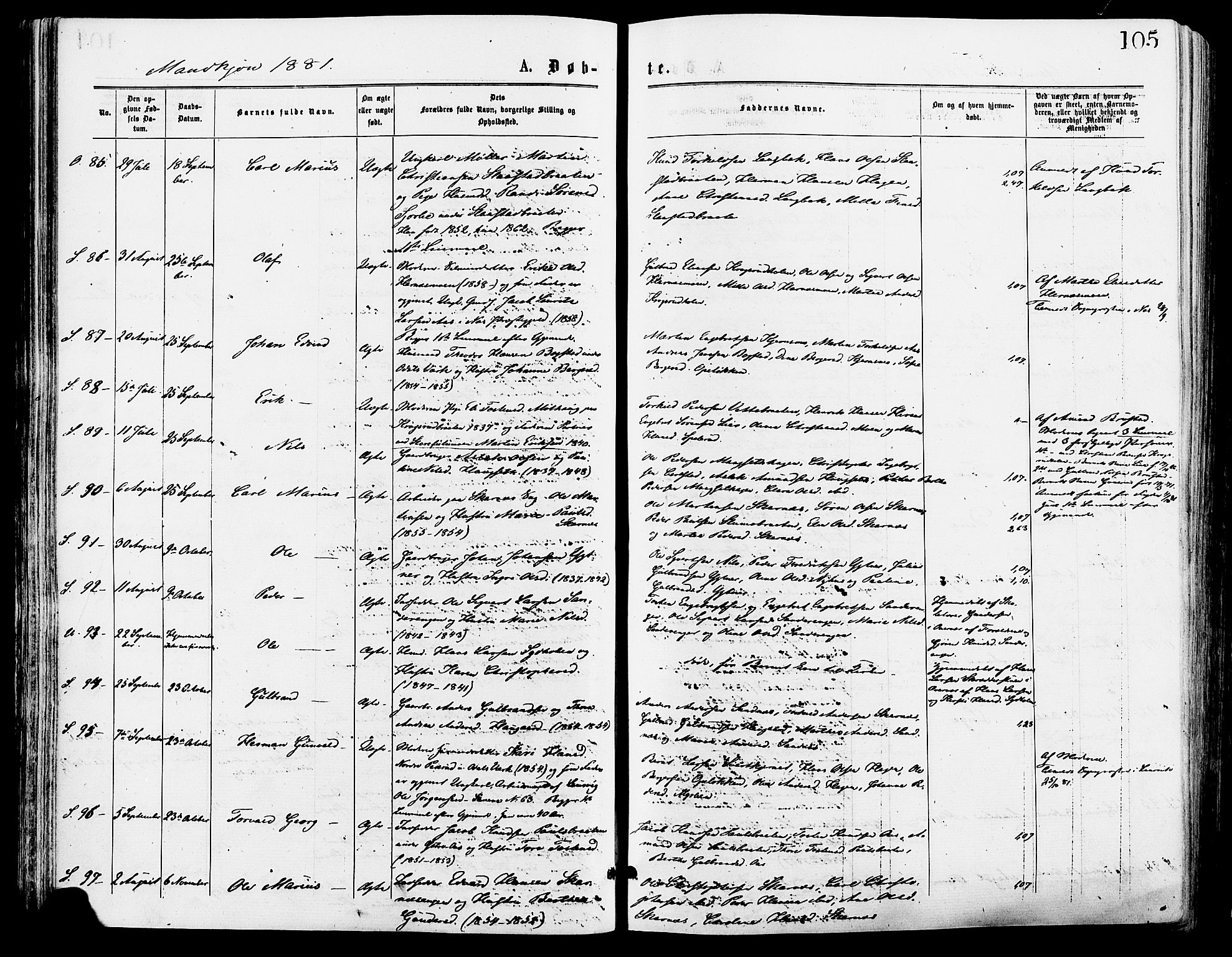 Sør-Odal prestekontor, SAH/PREST-030/H/Ha/Haa/L0005: Ministerialbok nr. 5, 1876-1885, s. 105