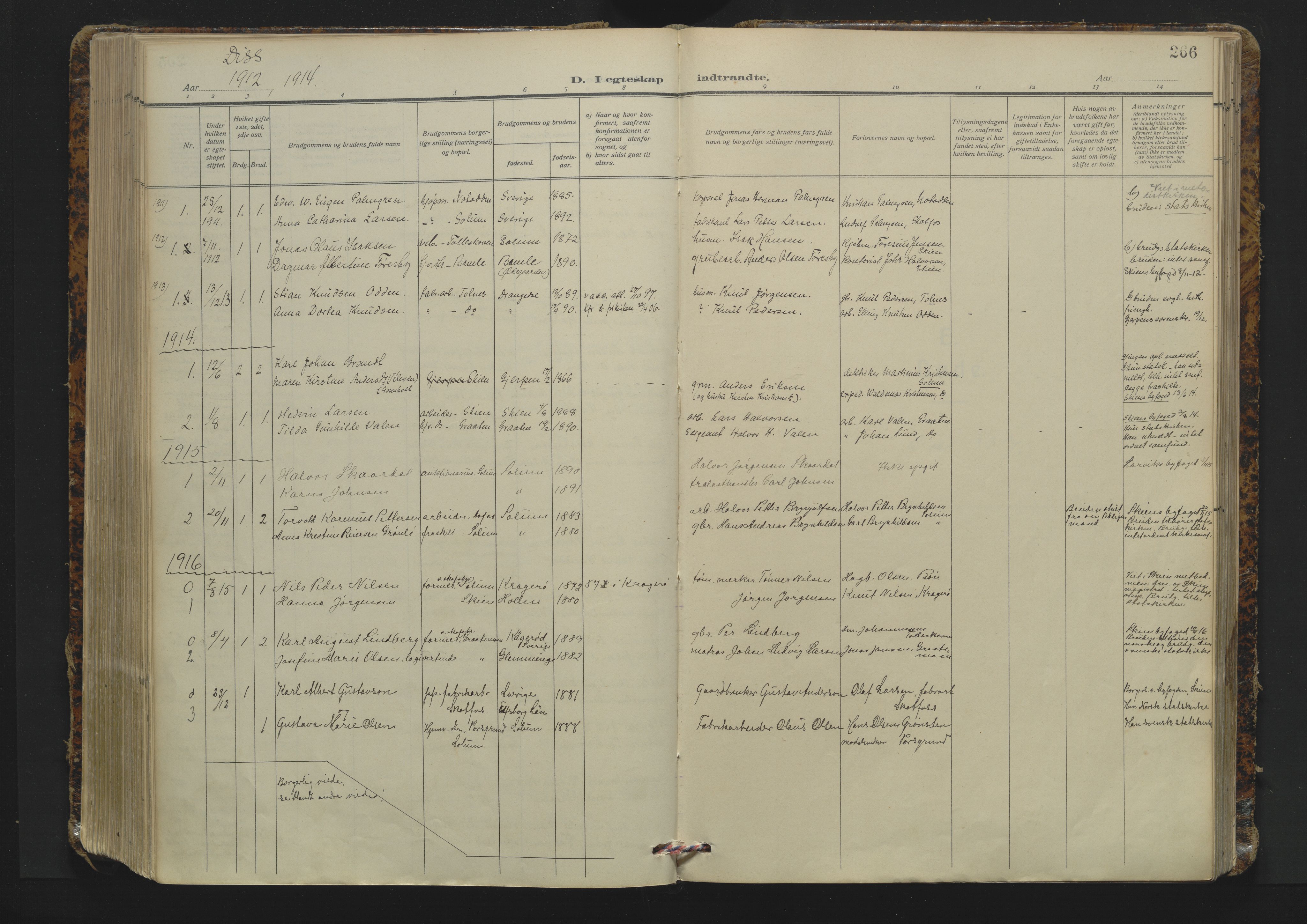 Solum kirkebøker, AV/SAKO-A-306/F/Fa/L0012: Ministerialbok nr. I 12, 1909-1922, s. 266